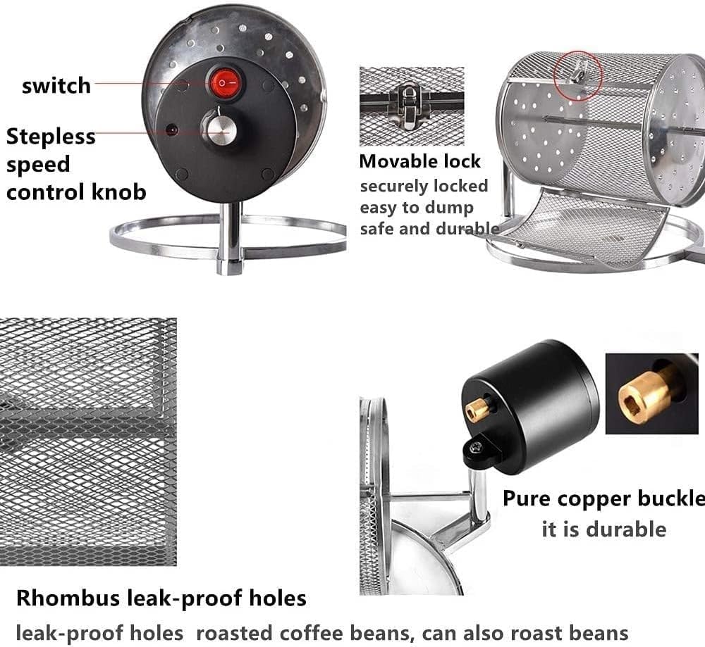 Electric Drum Type Coffee Roaster Machine, Premium Stainless Steel Automated, for Home Use Small Household Grains Beans Peanuts Nuts Coffee Beans Baking Machine