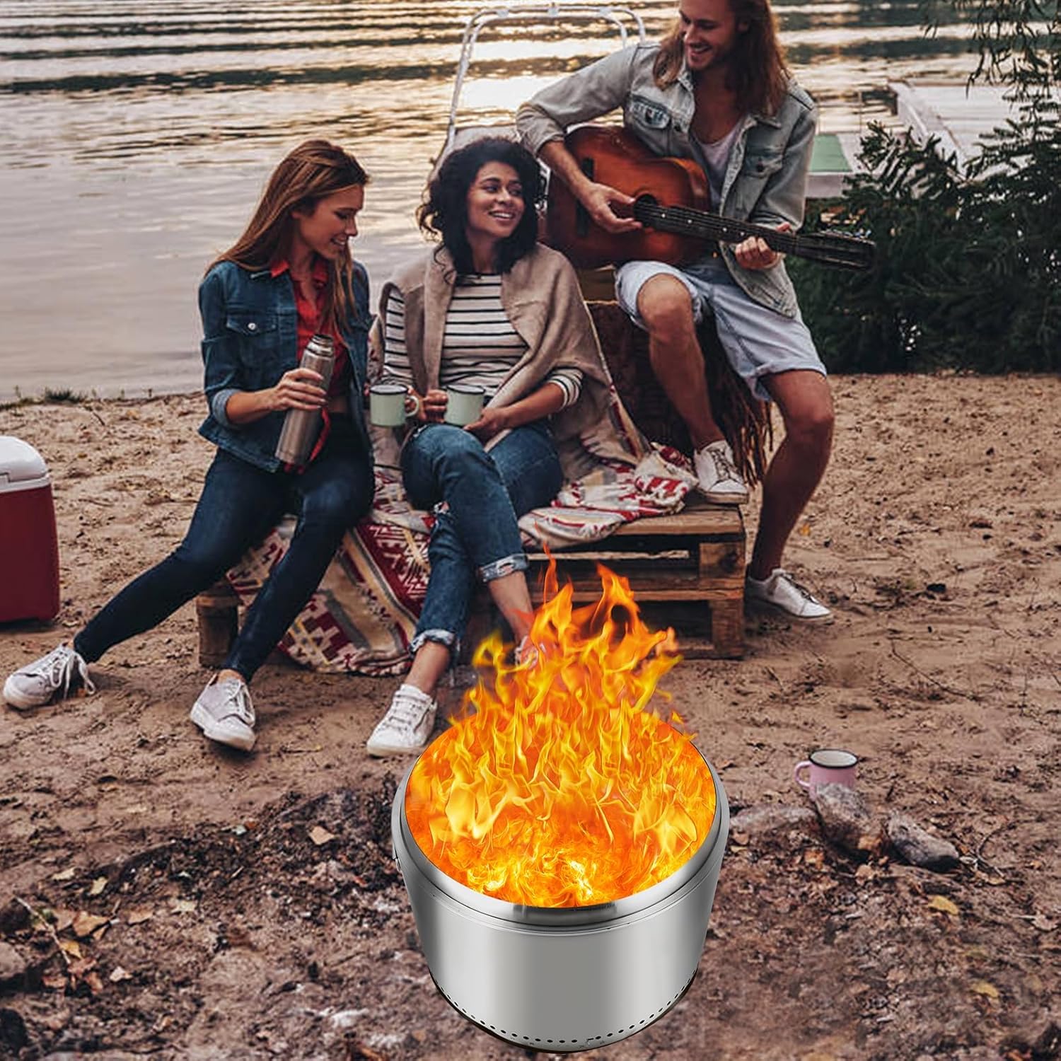 27 Inch Stainless Steel Smokeless Fire Pit, Outdoor Portable Smokeless Firepit, Low Smoke Firepit for Backyard Patio Garden Picnic Camping Bonfire