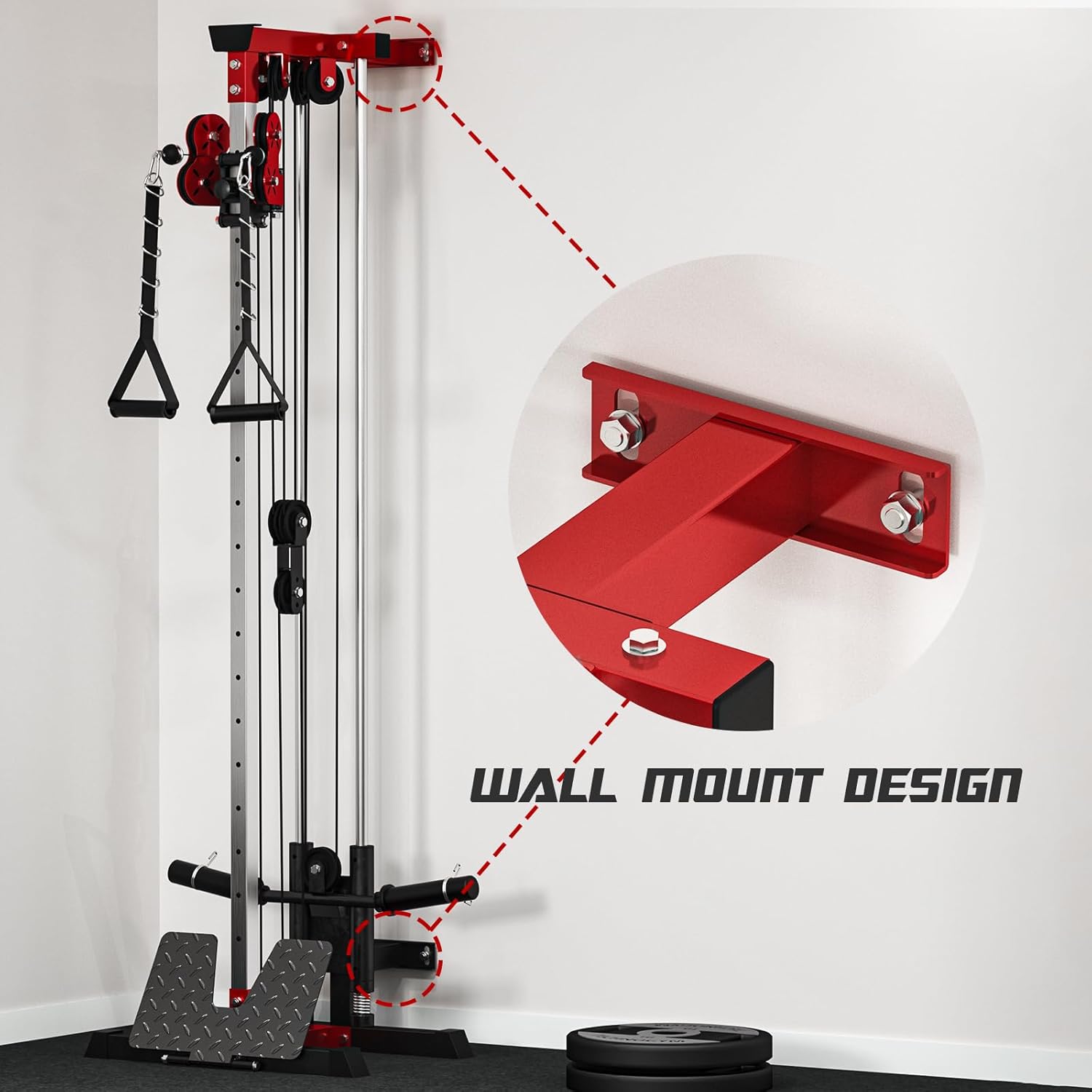 Wall Mount Cable Station, Crossover Machine With 18 Positions Dual Pulley System, LAT Pull Down and Row Machine, High and Low Pulley Stations for Home Gym Fitness Equipment