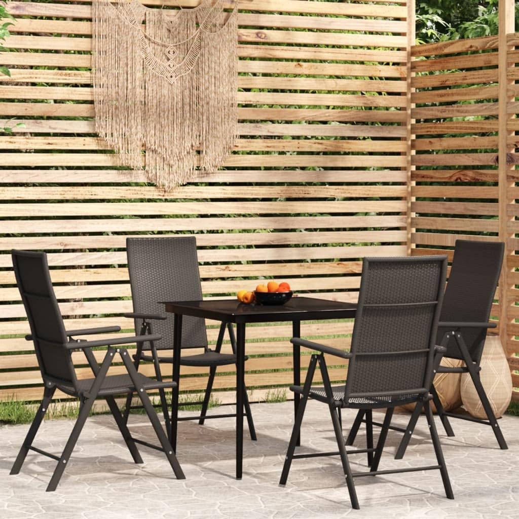 5 Piece Patio Dining Set Black,7Position Reclining Patio Dining Set with Sturdy Steel Table and Rattan Chairs Furniture Sets for Patio, Lawn & Garden
