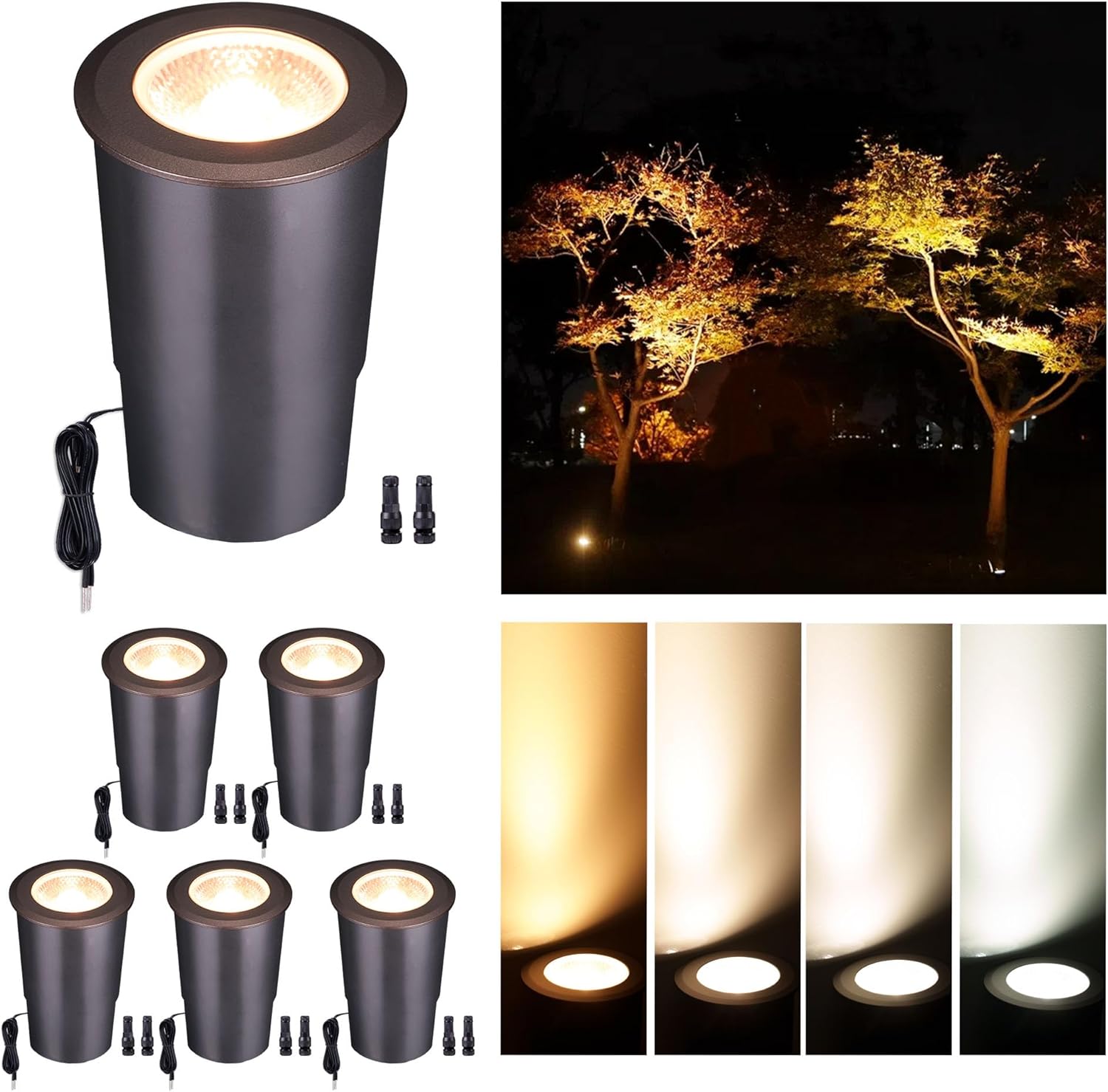 LED Well Lights Low Voltage Outdoor - IP67 Waterproof 12V Ground Fixture, Warm White & Cool White Hard-Wired Landscape Lighting, ORB Aluminum for Wall Walkway Patio 9W 700LM 6 Pack