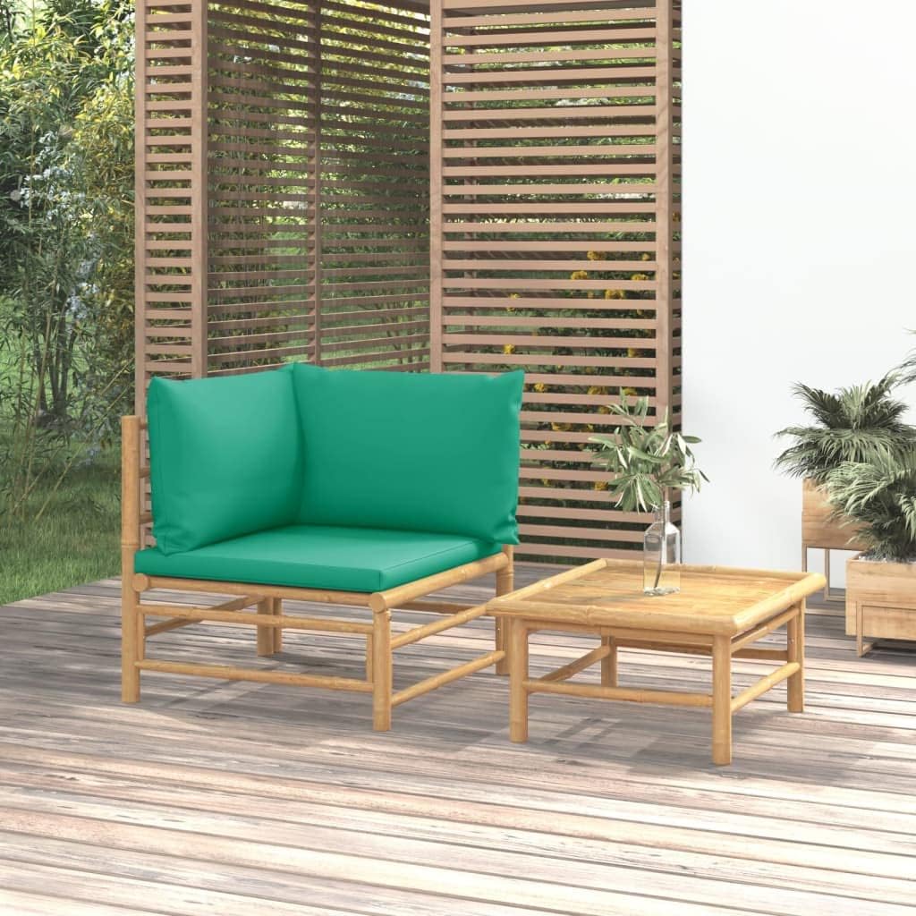 2 Piece Patio Lounge Set with Green Cushions Bamboo,Elegant Bamboo Patio Lounge Set for Outdoor Relaxation Patio Furniture Sets, Conversation Sets