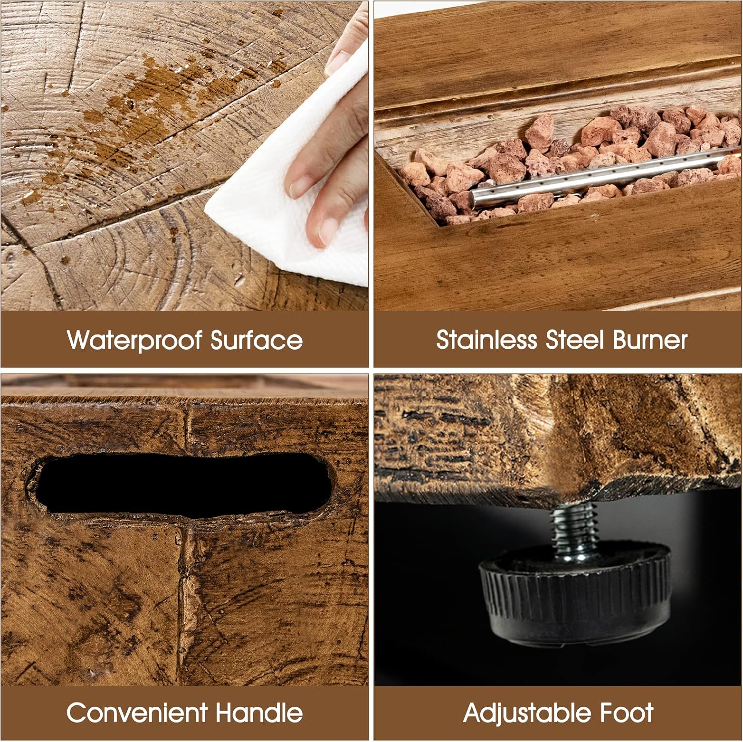 Tangkula 2 Pieces Outdoor Propane Fire Pit Table Set, Patiojoy 48 Inch Rustic 50,000 BTU Rectangular Gas Fire Pit Table with 20 lbs Tank Side Table, Lava Rocks, Cover for Patio, Garden, Yard