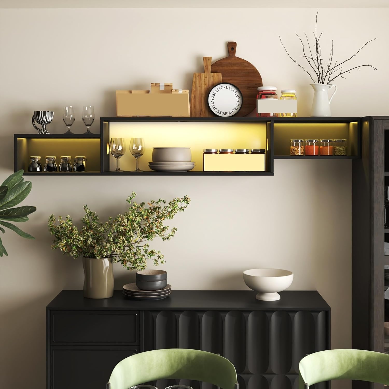 5.35in Wall Mounted Floating TV Stand with 20 Color LEDs and Charging Station TV Stand for Living Room Decor, Office,Easy Assembly