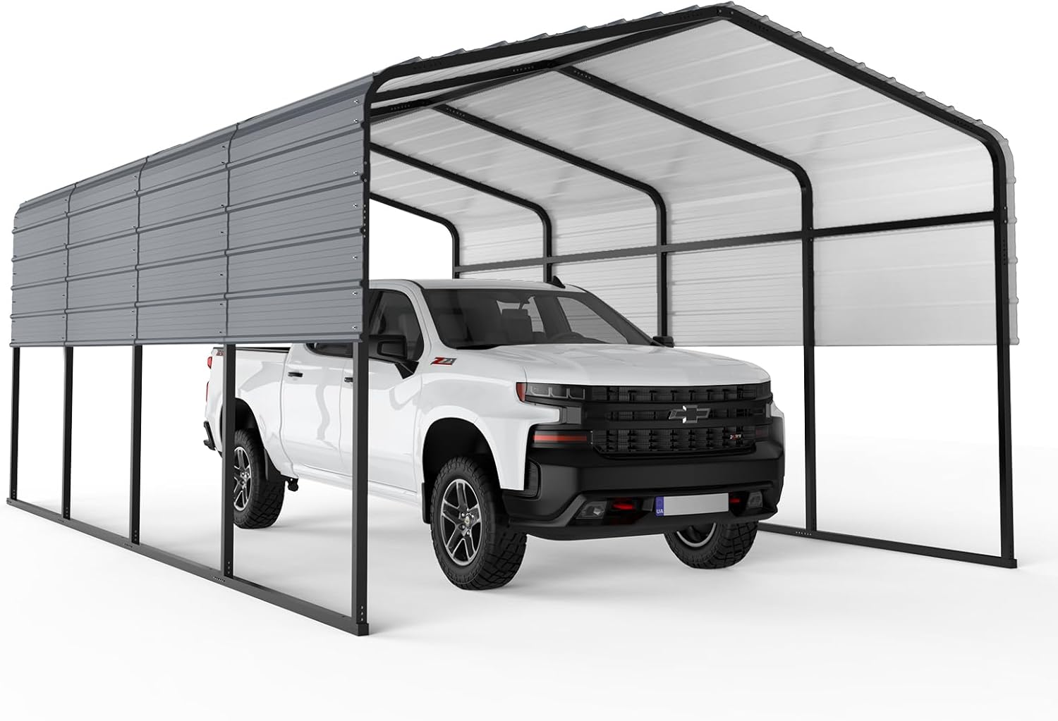 Carport 13x20 FT, Metal Carport Heavy Duty Carport Canopy with Updated Frame, Galvanized Steel Roof, Enhanced Base, Outdoor Garage Car Shelter for Pickup, Boat, Car, Metal Roof and Bolts, Gray