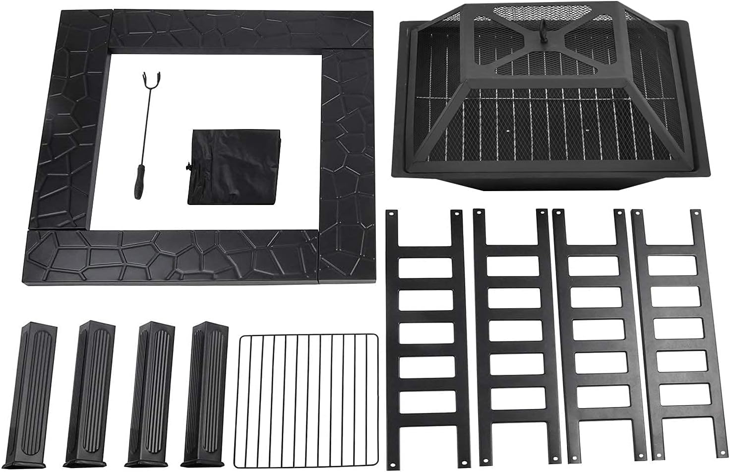 Iron Fire Pits with Poker for Garden,Hexagonal Shaped Metal Fire Pit Garden Stove with Spark Screen and Fireplace Cover for Outdoor Patio Backyard Camping Poolside