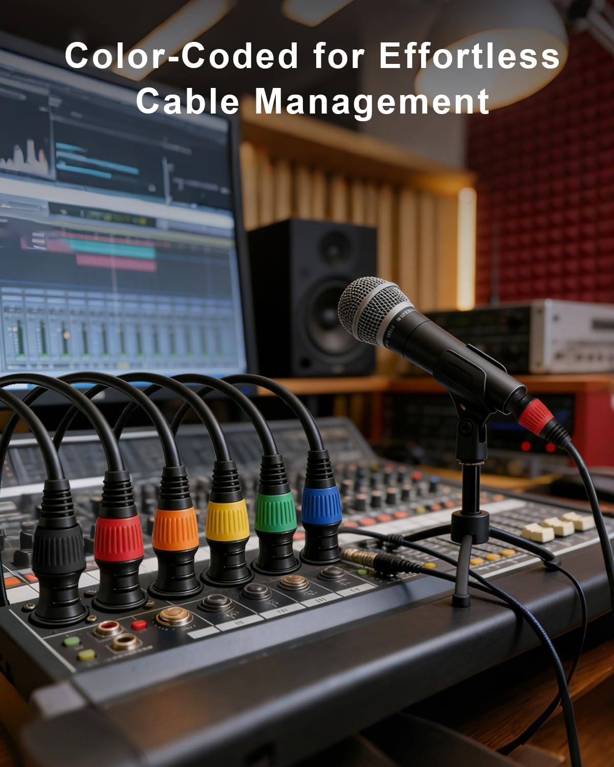 6 Pack 25ft Color-Coded XLR Cable (Male to Female), OFC Microphone Cord for Recording Mixer, Amplifier, Podcast, Stage & Studio Pro Audio Equipment