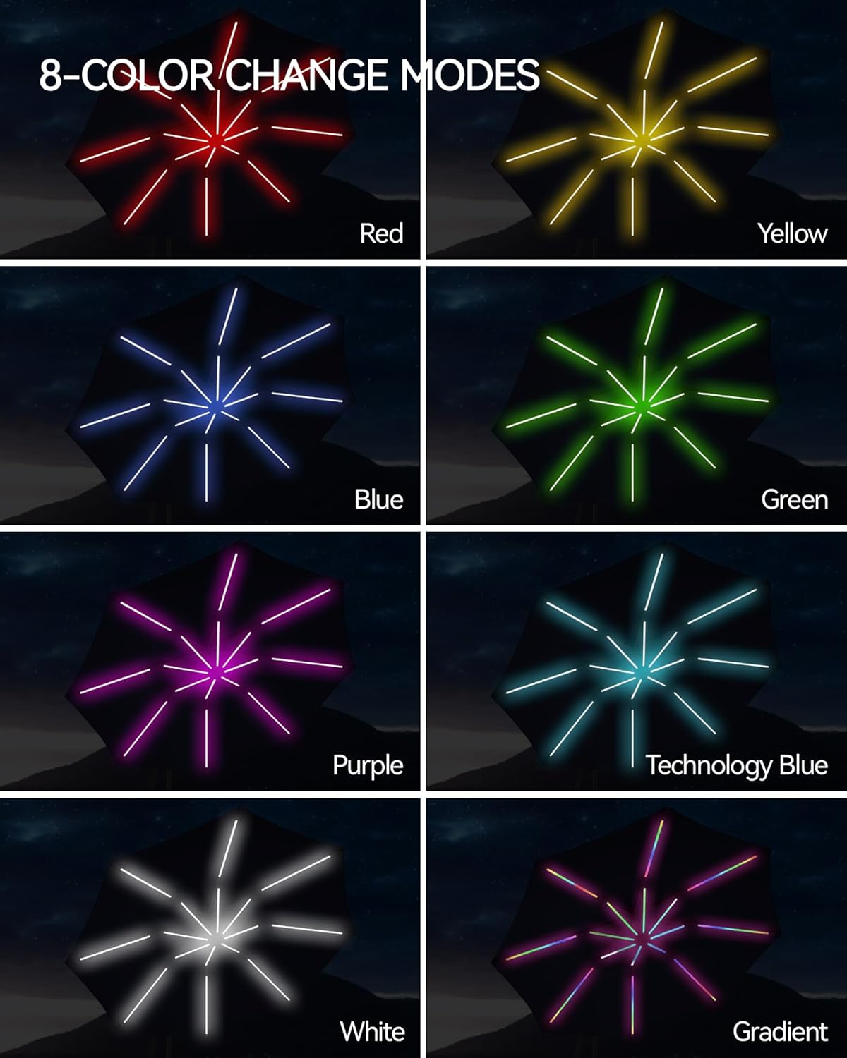 9 ft/10 ft Outdoor Patio Umbrella with Solar Lights, Solar+Power Bank Charging, Large Heavy Duty Beach, Pool, Deck, Market,Table Umbrella, 8-Rib Windproof, Fade Resistant, 30° Tilt & Crank