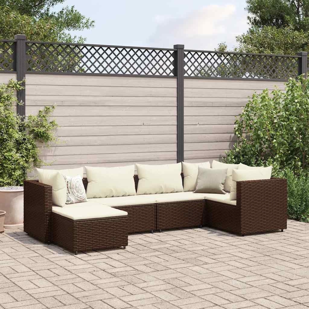 6 Piece Patio Lounge Set with Cushions Brown Poly Rattan Garden Furniture