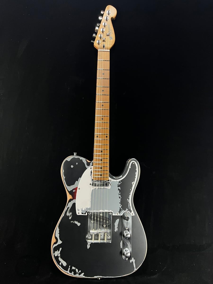 6 Strings Road Worn Black Over 3 Tone Sunburst Distressed Electric Guitar Alder Body, Maple Neck 3 Saddle Bridge, Black Pickguard