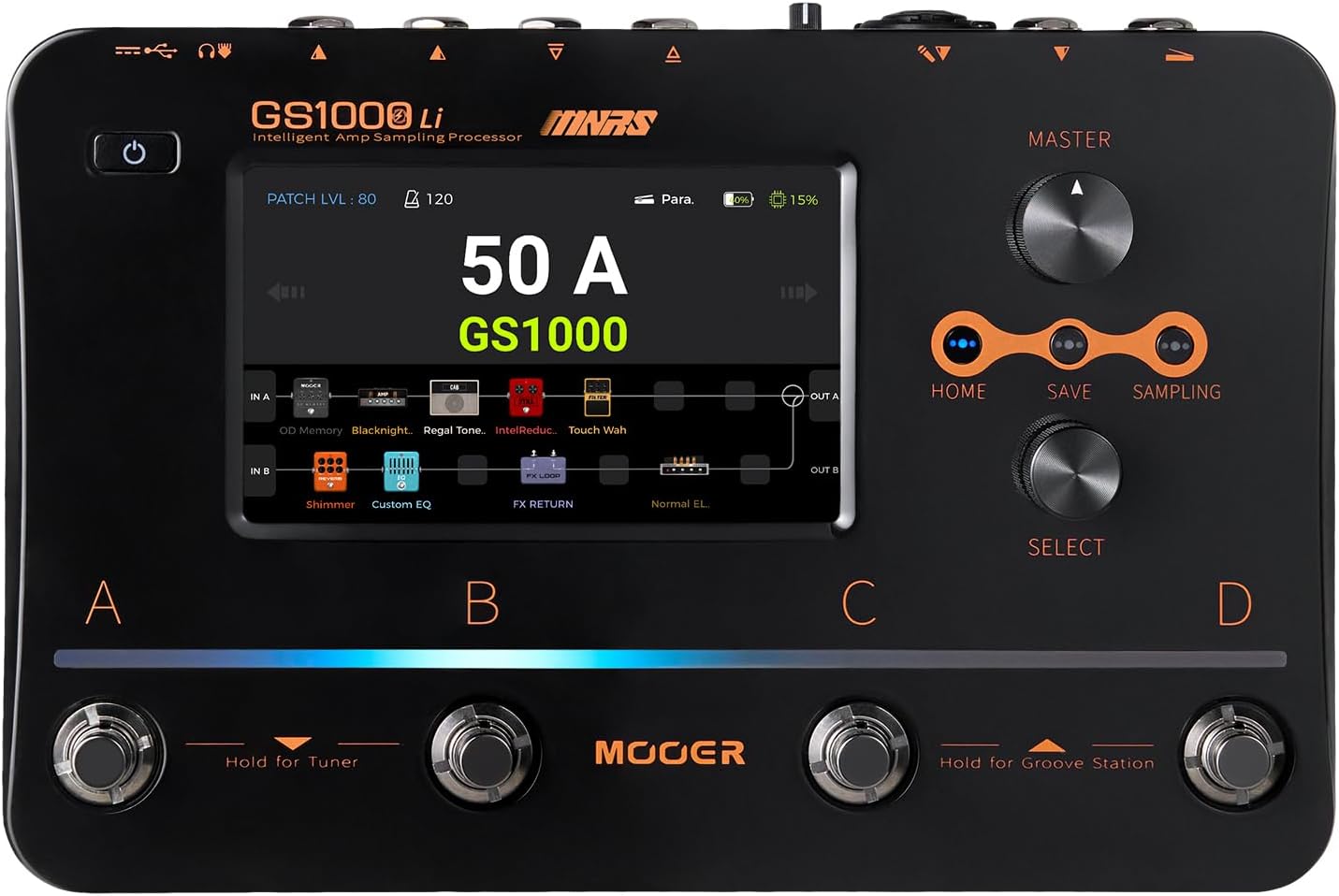 MOOER GS1000 Li Guitar Multi-Effect Processor Amp Sampling Dual Effects Chains with XLR Mic Input, Touch Screen, and 350+ Effects, Electric Guitar Pedal with 120 Sampling Slots, MIDI Port, Battery