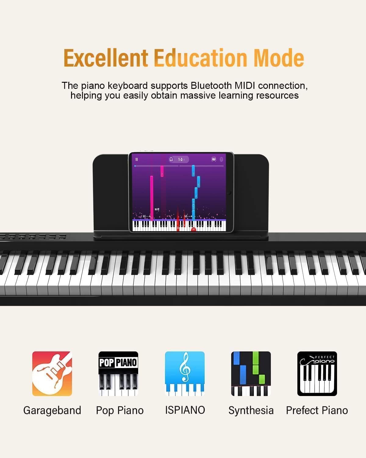 KONIX Digital Piano 88 Key Full Size Semi Weighted Electronic Keyboard Piano Set with Stand, Built-In Speakers, Sustain Pedal, Bluetooth, MIDI/USB/MIC for Beginners Adults