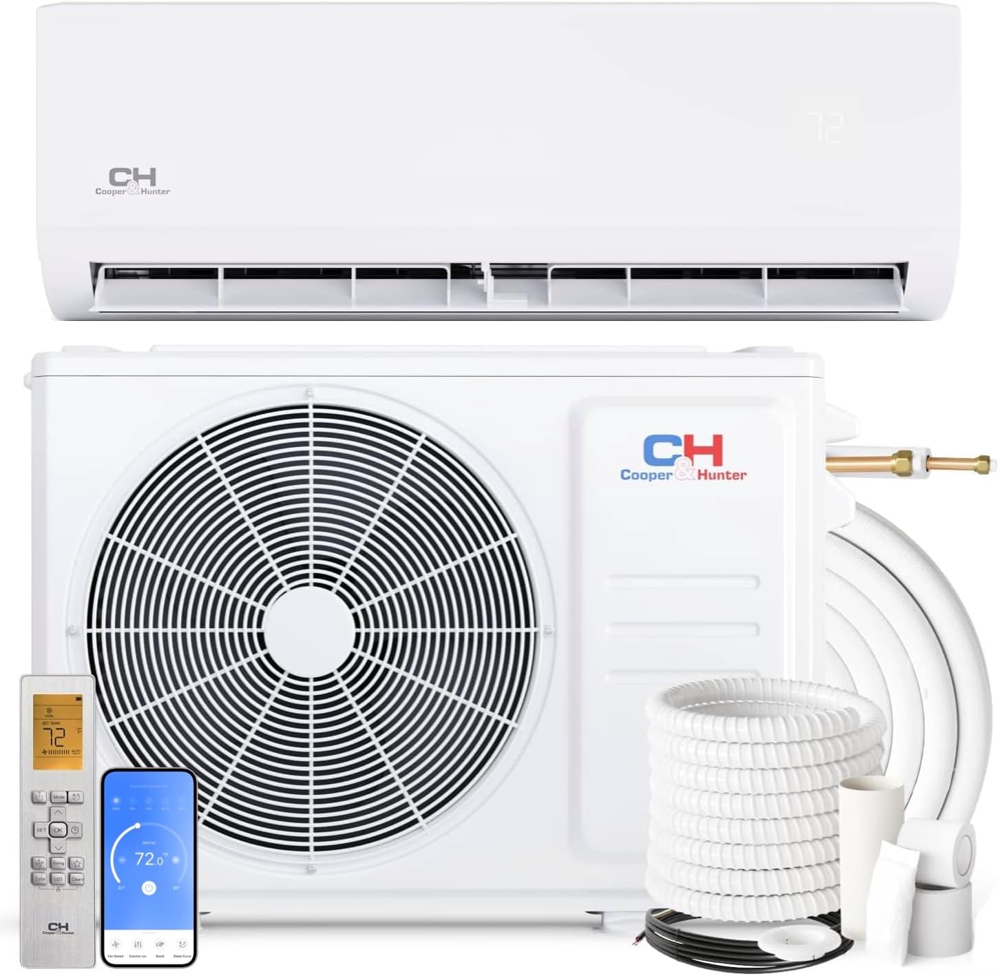Cooper & Hunter Olivia Series, 9,000 BTU, 230V, 24 SEER2, Single Zone Mini Split AC/Heating Ductless Inverter System, Including Installation kit