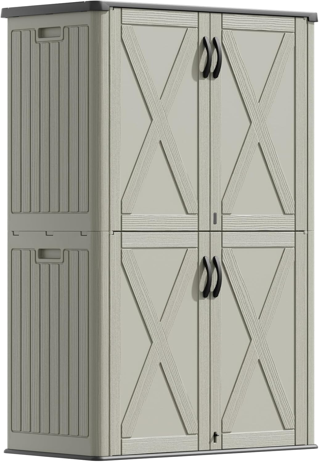 Devoko 50 cu.ft Outdoor Storage Cabinet - Vertical Resin Storage Shed - Holds Patio Furniture, Pool Toys, Garden Tools (Beige) Shelf Not Included