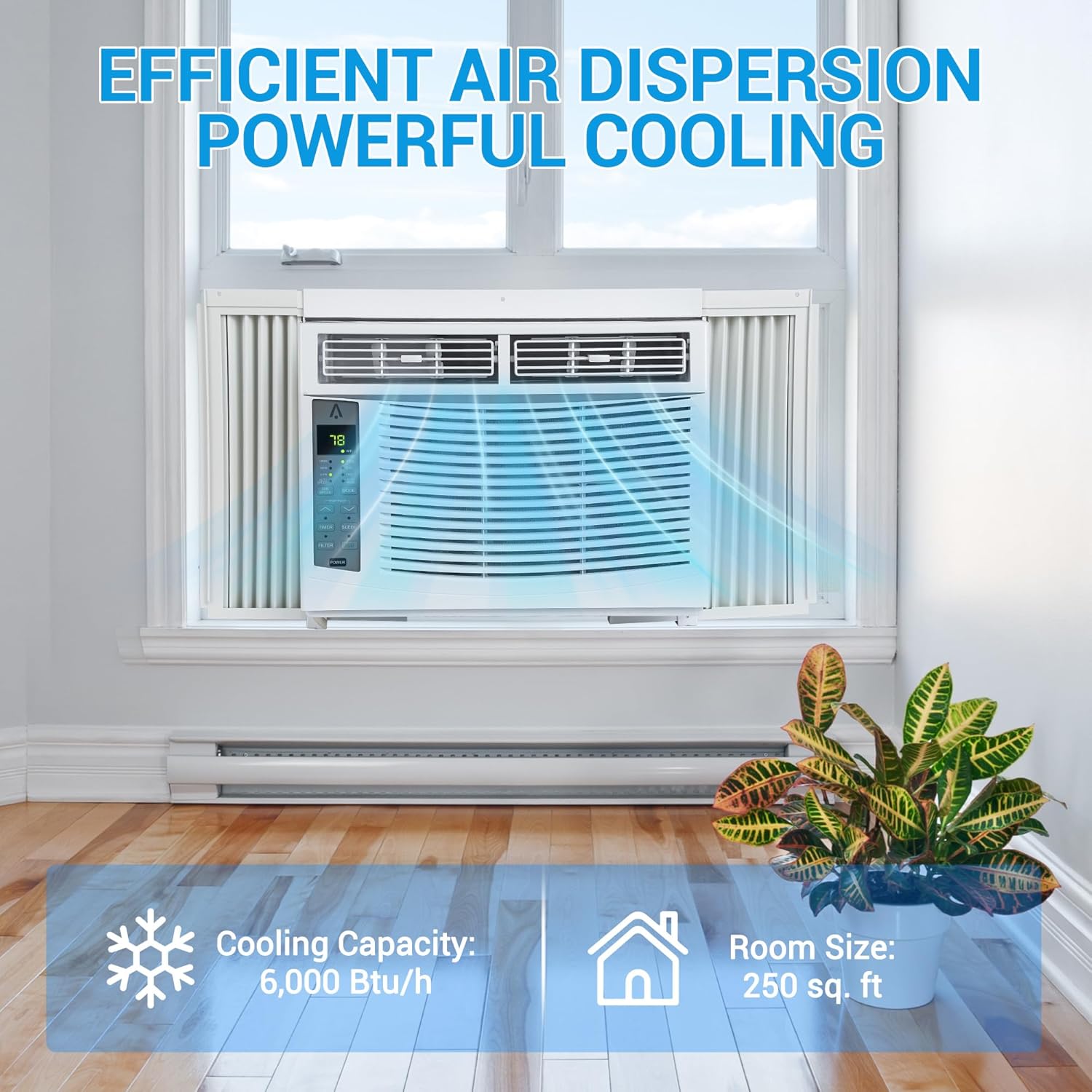 Towallmark 6,000 Btu Window Air Conditioner, Cools Up to 250 Sq. Ft with Cooling, Dehumidifier, 3 Fan Speed, Window-Mounted Room Ac Window Unit with Remote, Easy Install Kit for Home