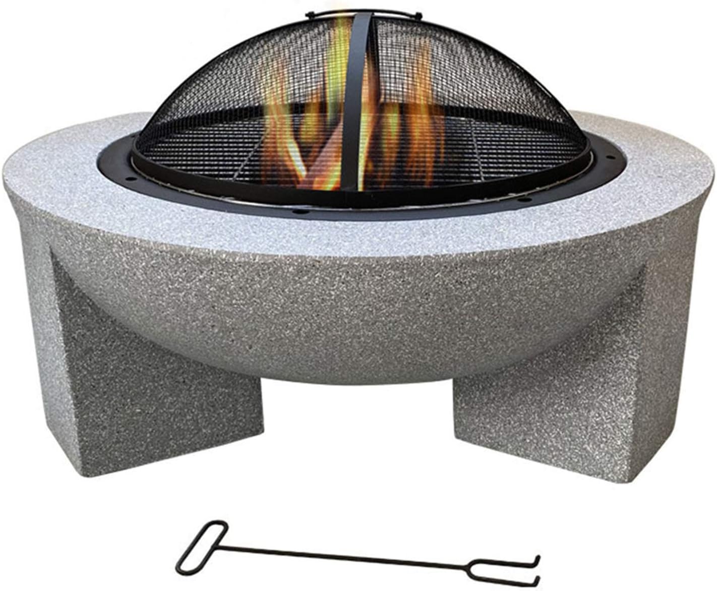Fire Pit with BBQ Grill Shelf, Fire Bowl for Garden and Patio with Spark Guard & Poker – Outdoor Black Steel Garden Patio Heater, with Stainless Steel Dense mesh Grill