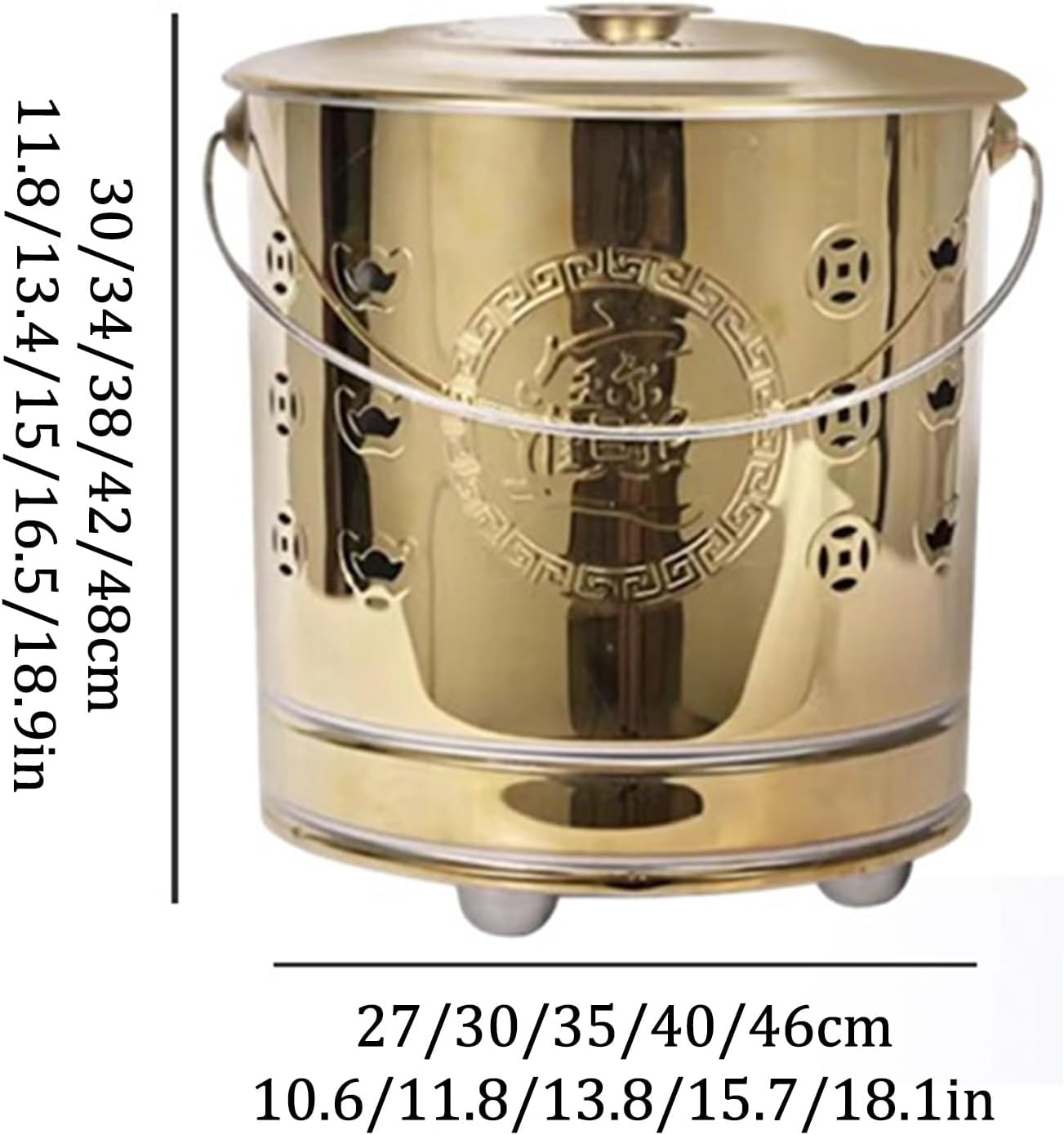 Garden Stainless Steel Outdoor Smokeless Burn Barrels Outside Incinerator Fire Pit for Burning Trash, Burn Cage with Fire Hooks & Handle Bonfire Incineration Barrel for Backyard Leaf Paper Wood.(Gold,