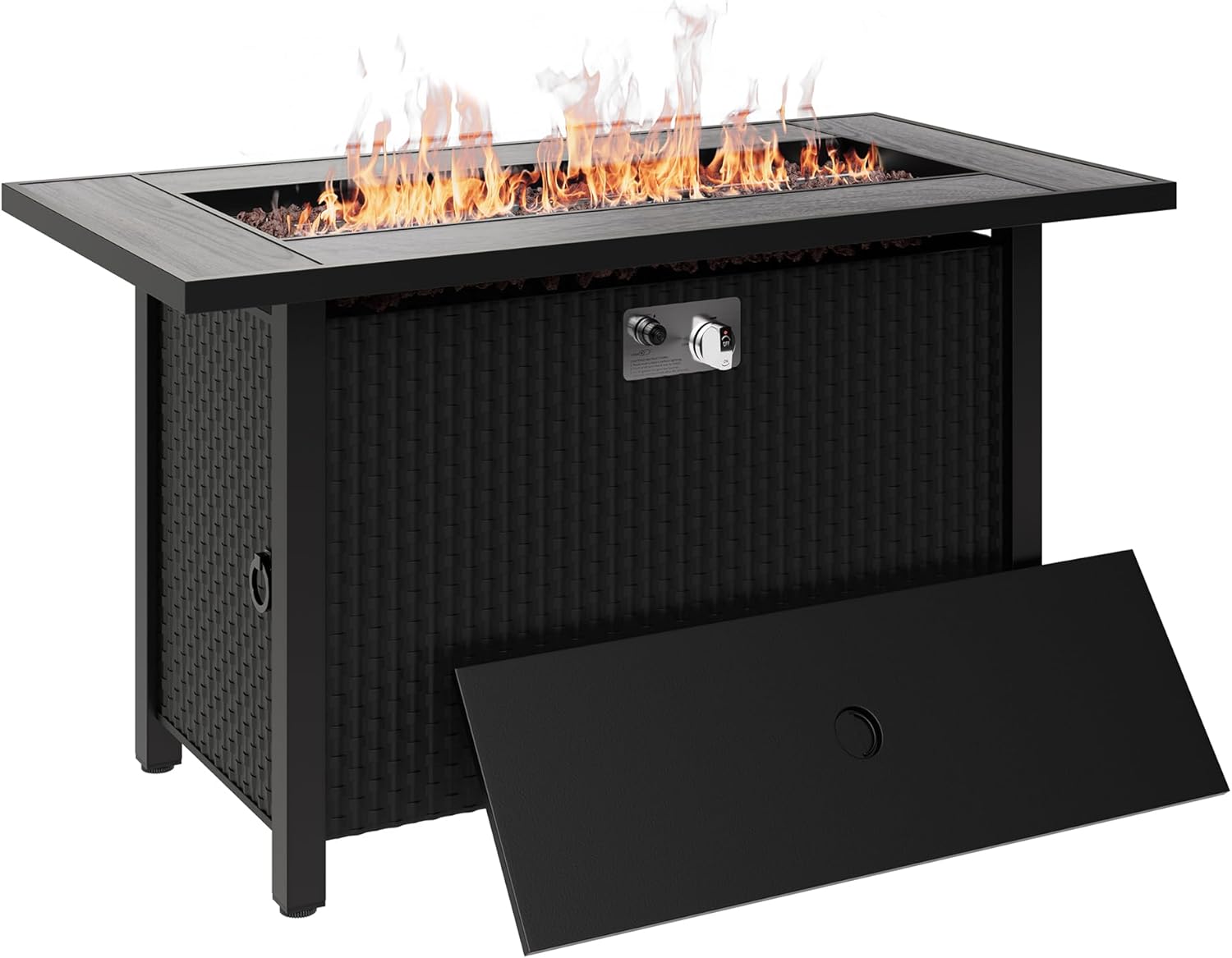 Shintenchi 45 Inch Outdoor Propane Fire Pit 50,000 BTU Gas Fire Pit Table with Lid, Lava Rock, Waterproof Cover, Rectangle Gas Firepit Table for Garden/Patio, CSA Certification