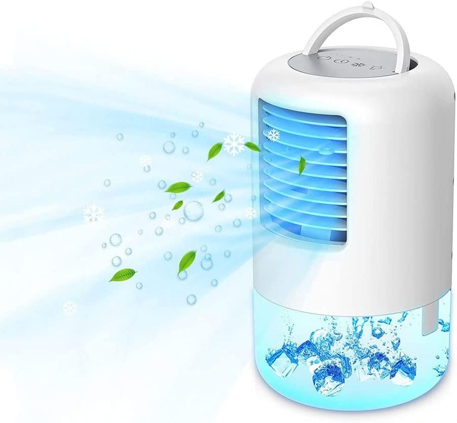 Portable Air Conditioner Cooling Fan, Evaporative Air Cooler for Room, 3 Wind Speed & 7 LED Light, 4 in 1 Personal Air Conditioners for Room/Office