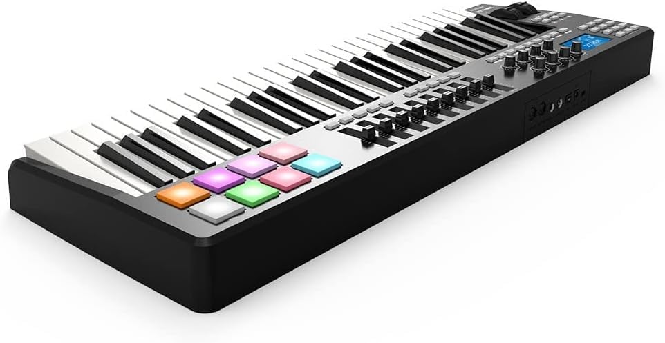 Keyboard Piano, Portable 49-Key USB MIDI Keyboard Controller 8 RGB Colorful Backlit Trigger Pads with USB Cable MIDI Keyboard