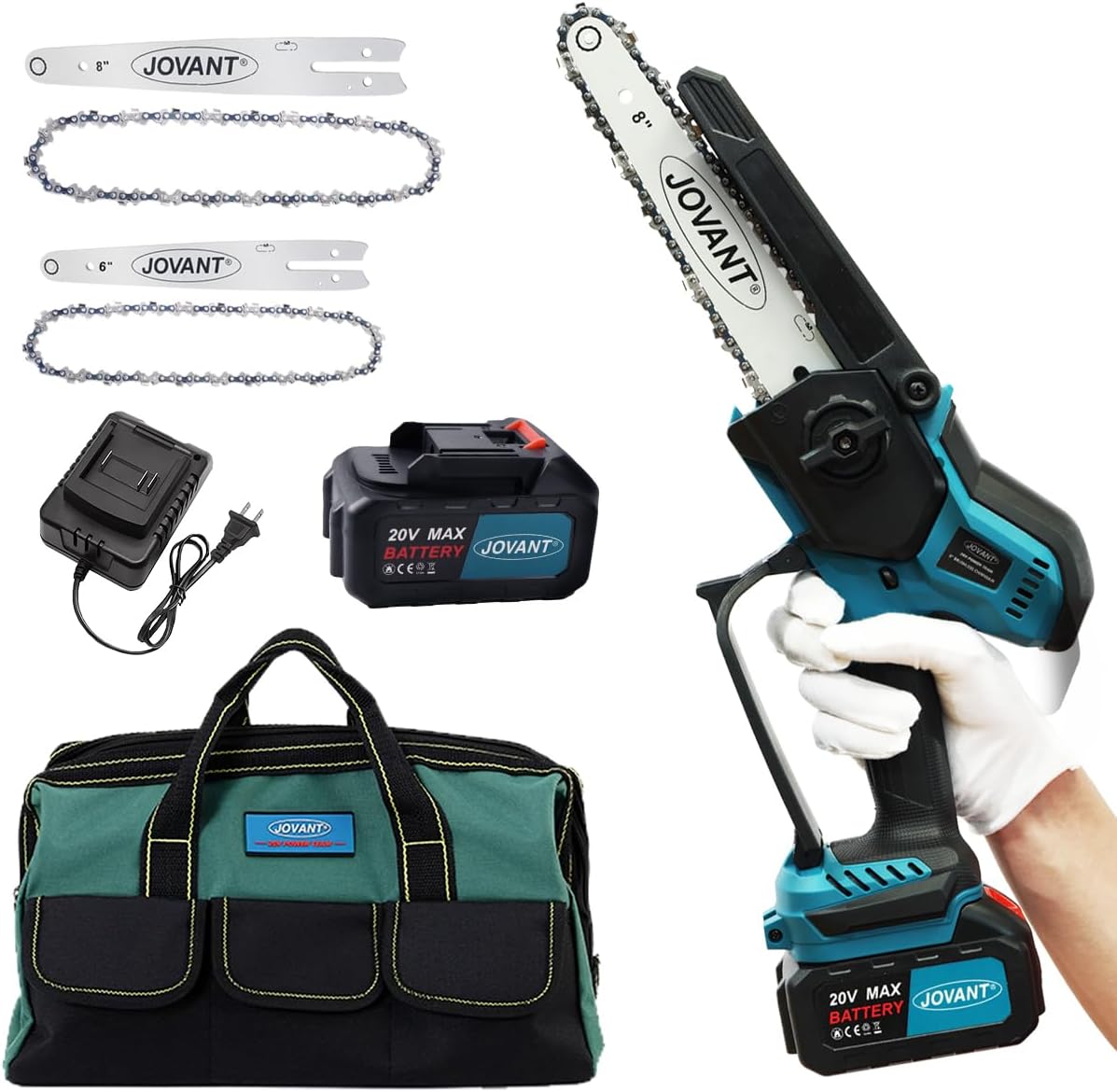 2-in-1 Cordless Chainsaw, 8 Inch&6 Inch Chain Saw with 4A Rechargeable Battery,Battery Powered Handheld Chainsaw for Tree Trimming and Wood Cutting