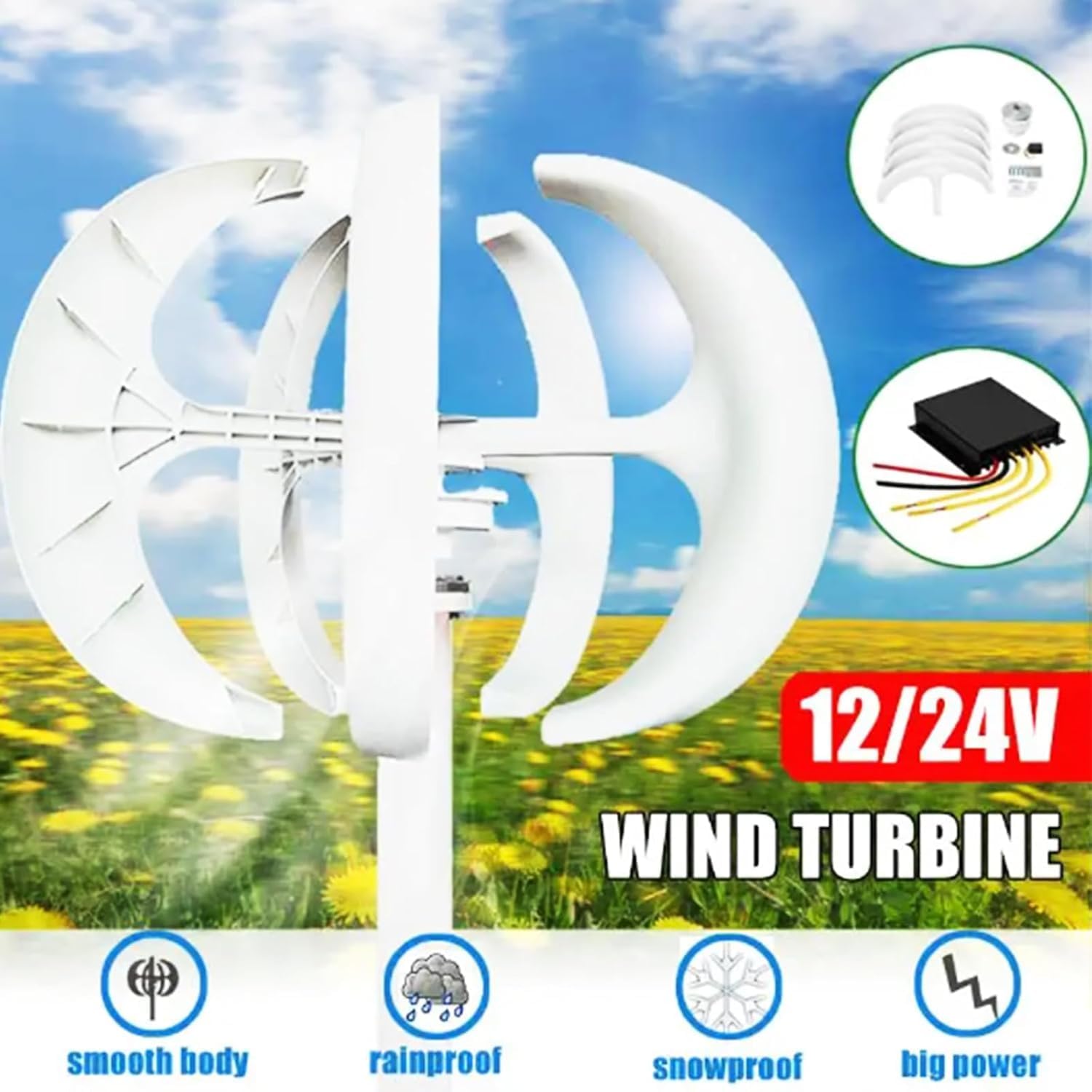CAJUCA Wind Generator,2000W W/Controller Solar Wind Turbine Wind Turbines 5 Blades Suitable for Wind and Solar Power Generation