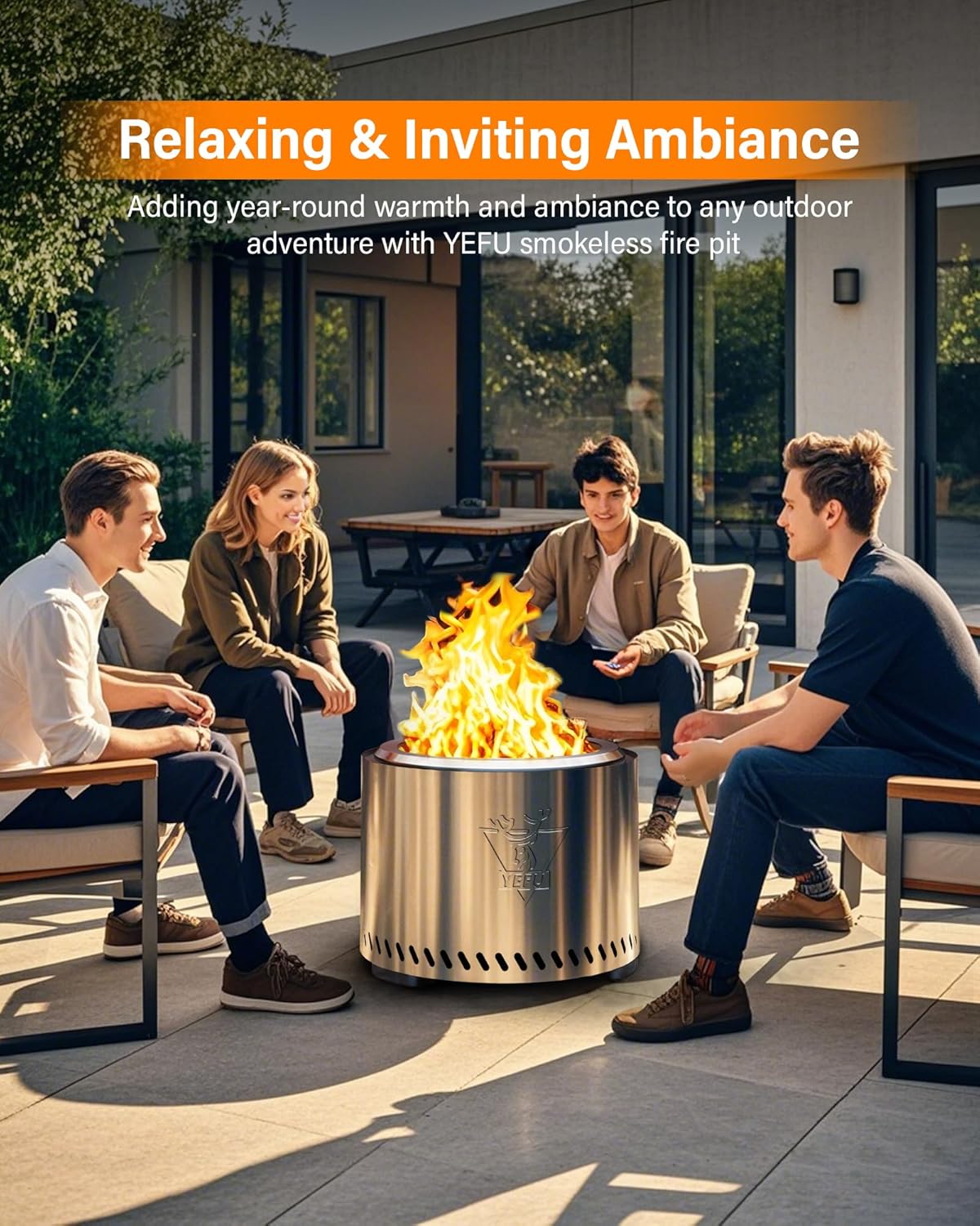 YEFU Fire Pit with Removable Ash-Pan: Smokeless Firepit 304 Stainless Steel Material - Outdoor Fire Pit Silver 19 inch - Smokeless Firepit for Outside Outdoor Patio Camping Backyard