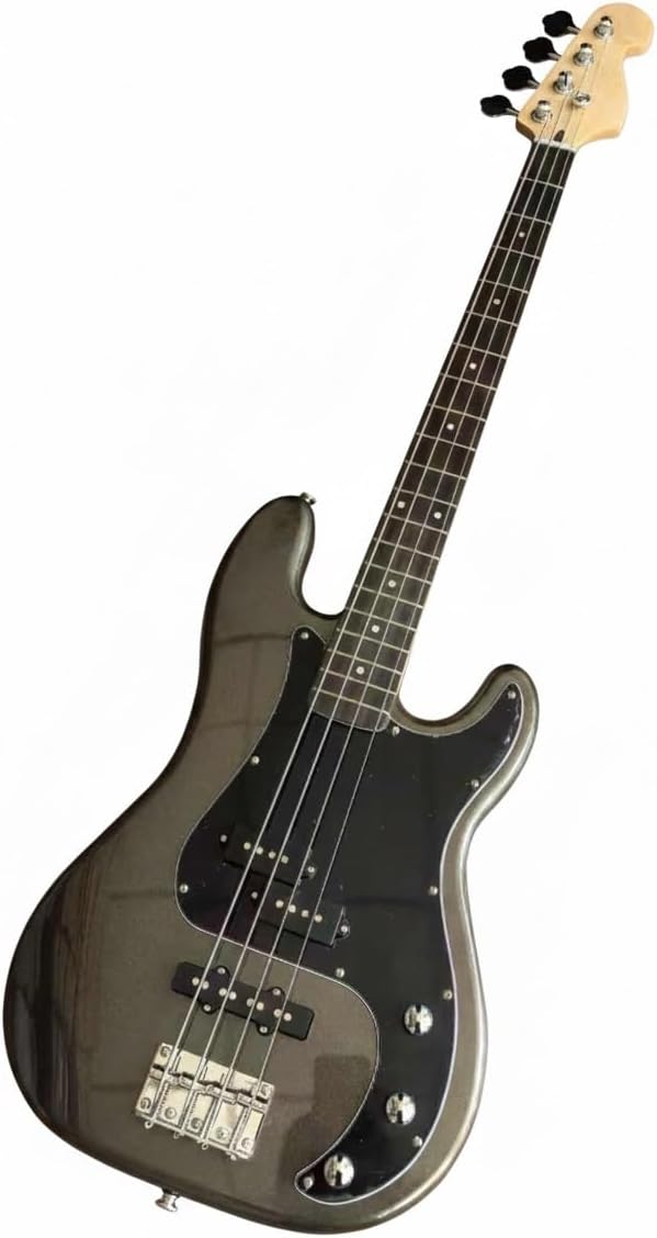 4 String Electric Bass Passive PJ Pickup Configuration Solid Poplar Wood Body Smooth Playability(Metallic Charcoal)