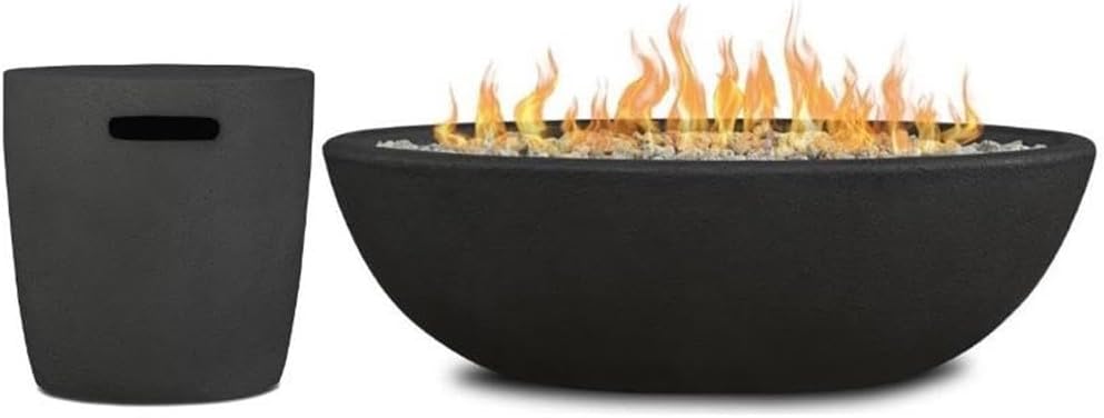 Home Square 2-Piece Set with Oval Propane Fire Bowl and Tank Cover in Shale
