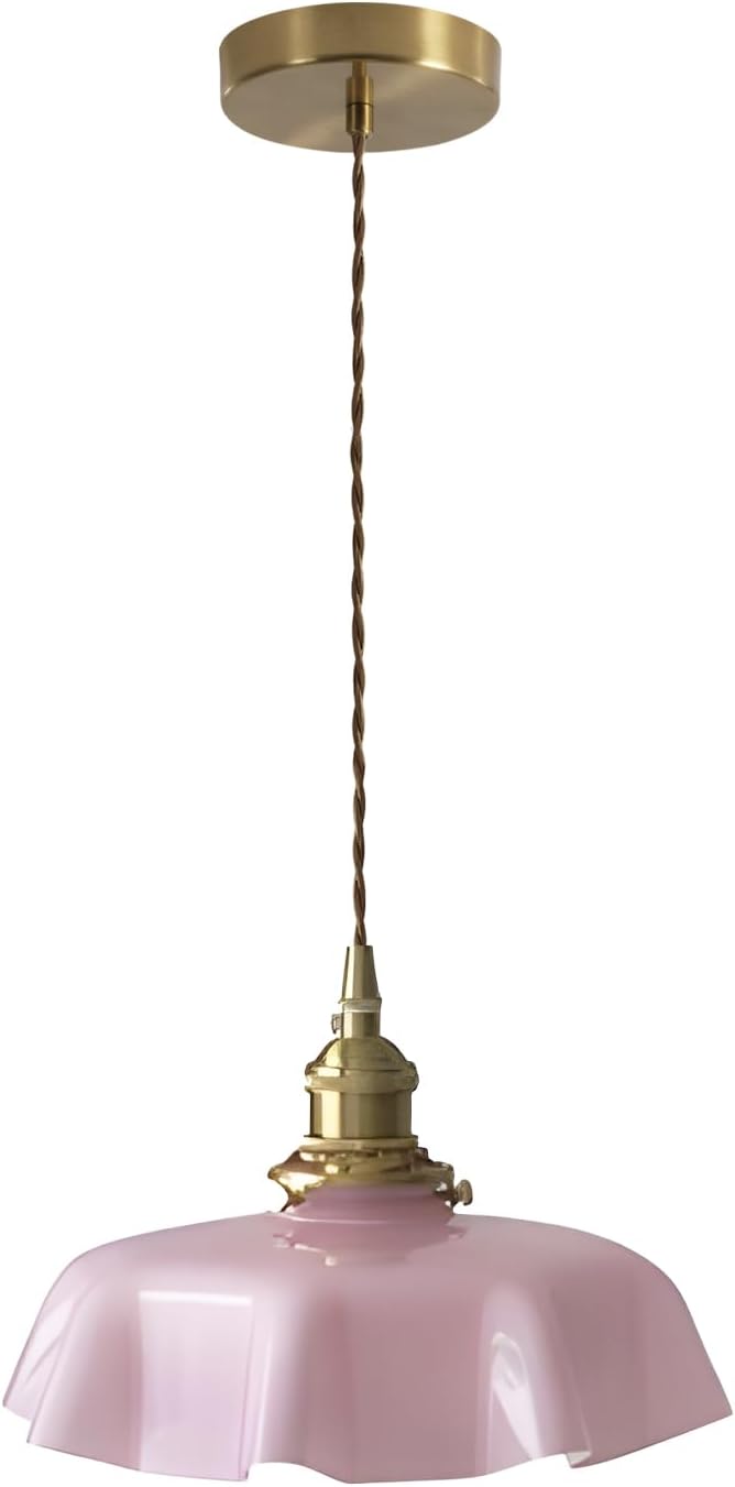 Brass Glass Pendant Lights,Mid Century Pendant Island Light,Vintage Hanging Lights for Dining Room Kitchen Bedroom Outdoor,Color Pink
