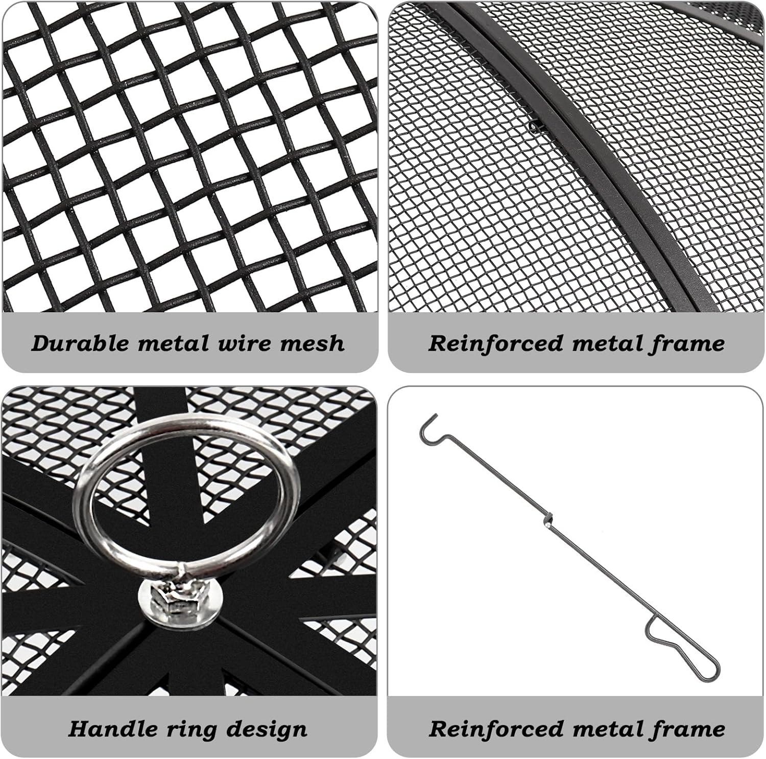 Fire Pit Spark Screen, 40 Inch Diameter Fire Pit Screen with Handle & Poker,Heavy Duty Metal Mesh Fire Pit Screen,Fire Pit Lid for Outdoor/Beach/RV Camping/Backyard