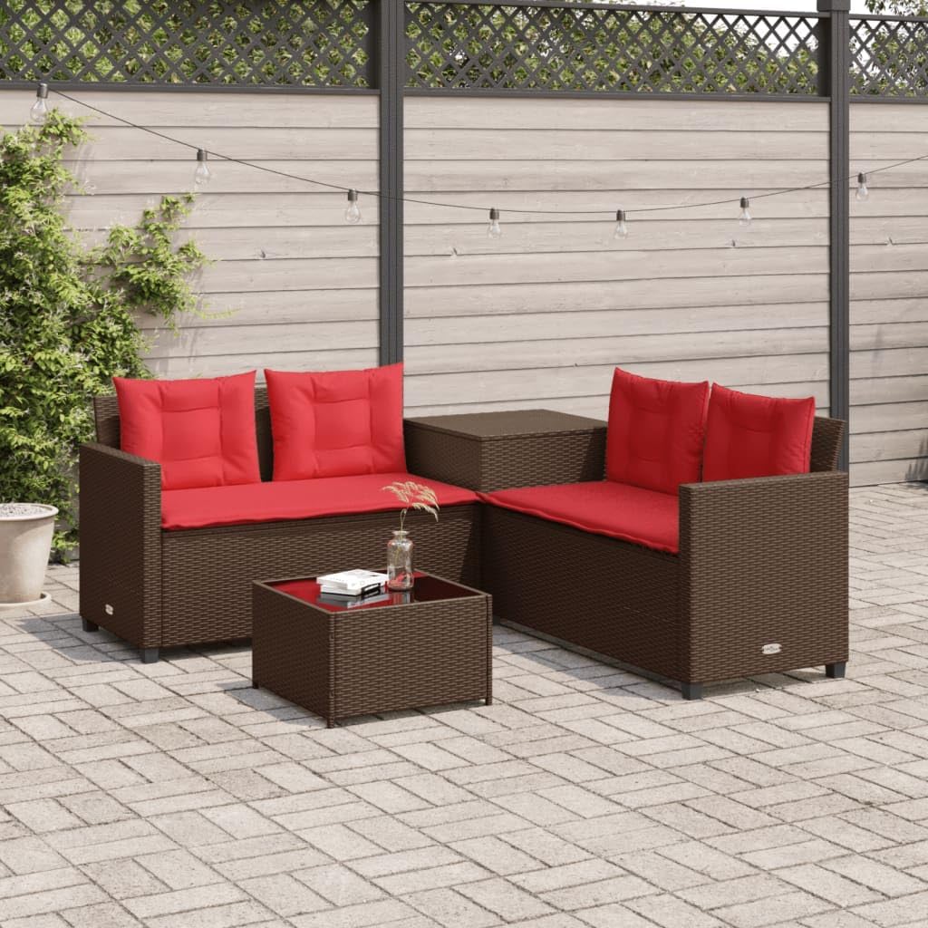 Patio Set Patio Sofa with Table and Cushions L-Shaped Brown Poly Rattan