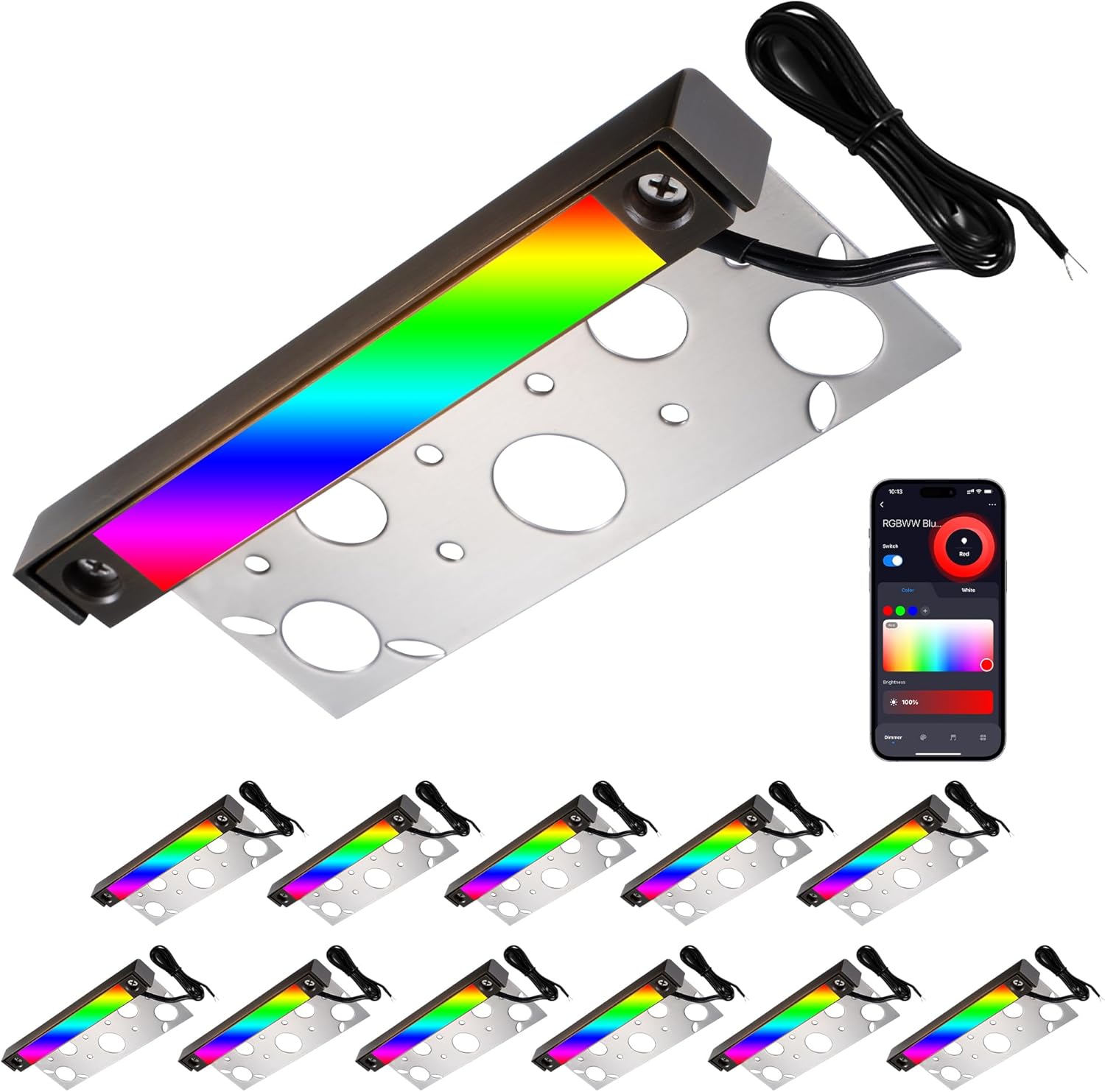 Gardenreet LED Hardscape Paver Lights Solid Brass, RGBCCT Smart Low Voltage Color Changing Step Lights, App & Voice Control 3W 12V 7 Inch Waterproof Outdoor for Retaining Wall, Patio, Deck 12 Pack