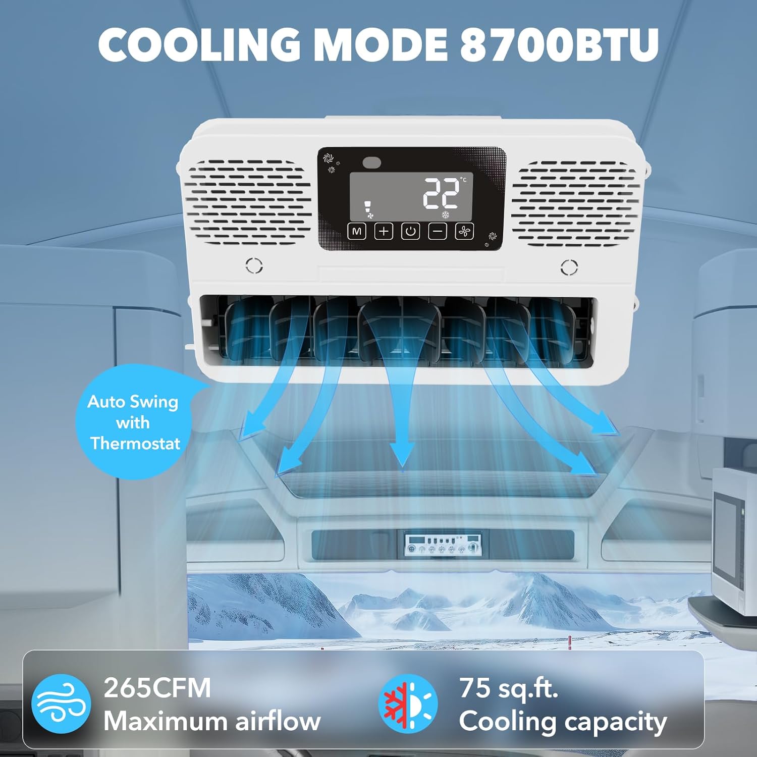 12V AC Unit 8700BTU RV Air Conditioner Scroll Compressor Ultra Quiet 12V RV AC for Trucks Vans Campers Cooling & Heating System