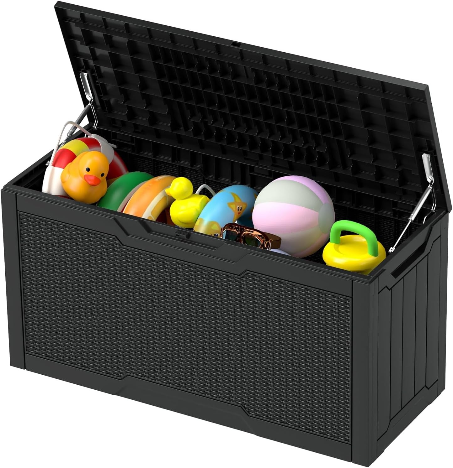 80 Gallon Black Resin Outdoor Storage Box, Lockable Lid Waterproof Storage Container, Patio Furniture Organizer (Doubles as Bench/Table)