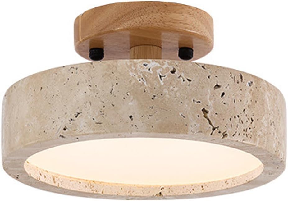 Fixture Japanese Wabi-sabi Natural Yellow Travertine Ceiling Light Nordic Cream Style Solid Wood Base Ceiling Lamps B&B Entry Hallway Aisle Entrance Balcony Ceiling Lighting