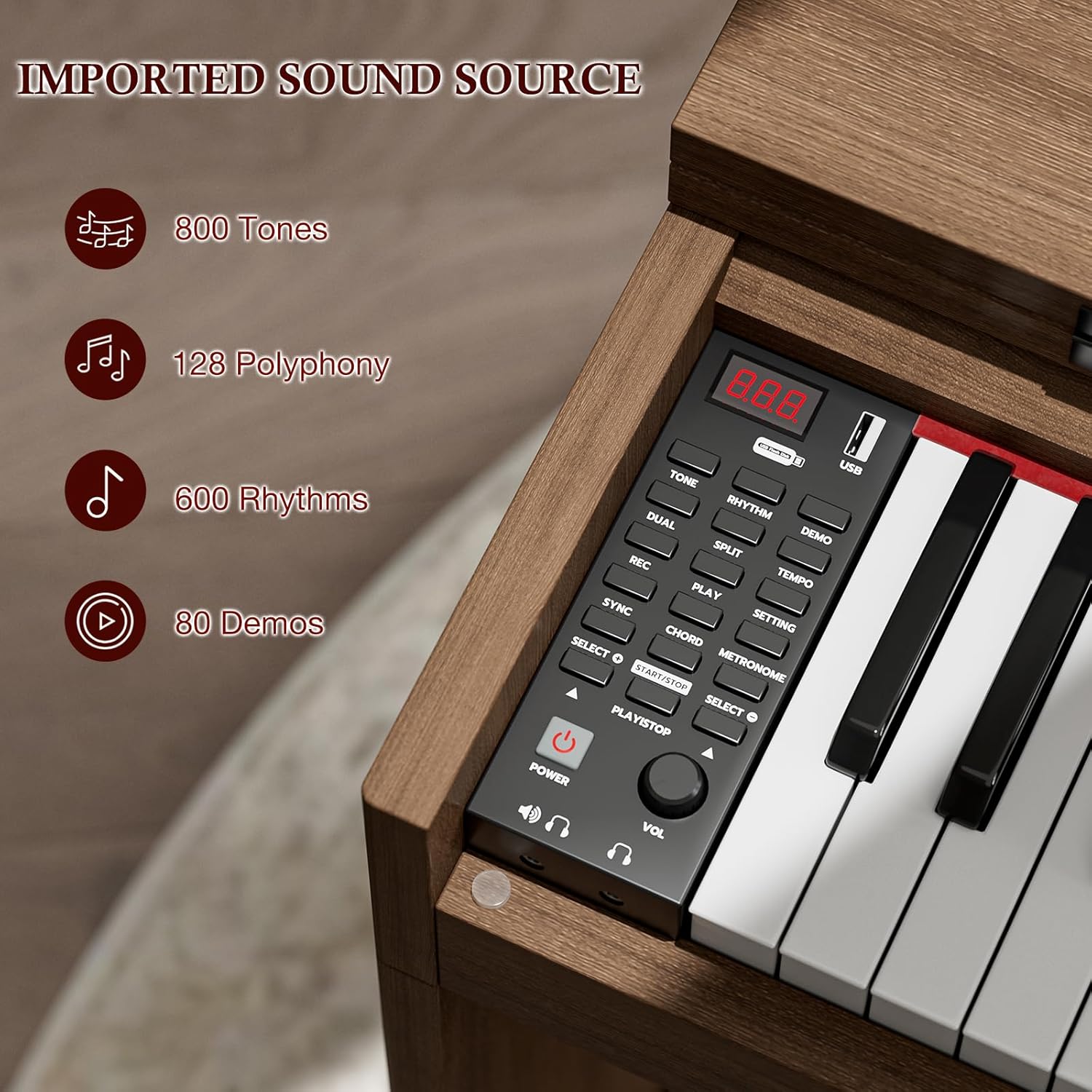 UMOMO U-710 88 Key Digital Piano Keyboard, Full Size Electric Piano with Piano Stand, Headphone Jack, 3 Pedal, Electronic Piano for Beginner, Adults, Walnut