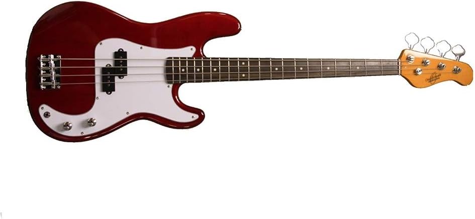 Oscar Schmidt 4 String P-Style Electric Bass. Trans, Right, Transparent Red (OSB-400C-TR-A)