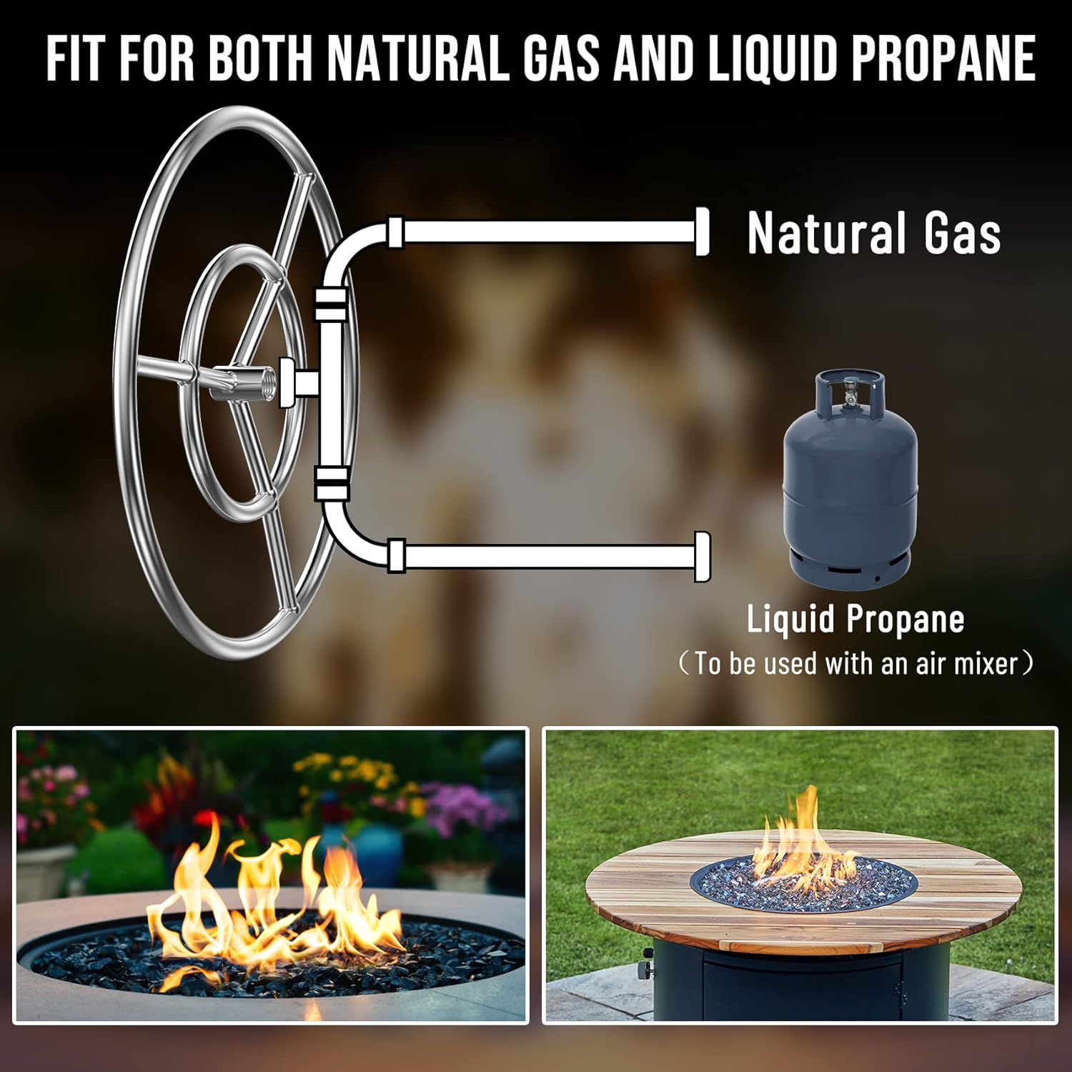 Skyflame 18-Inch Round Fire Pit Burner Ring for Natural Gas/Propane Fire Pit, 304 Stainless Steel…