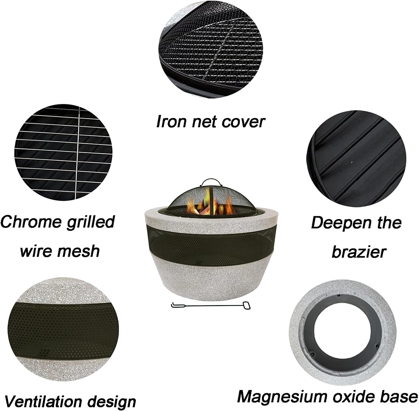 Fire Pit Wood-Burning fire Pit, Ultra-deep Metal Brazier, Barbecue Heating fire Pit, 27-inch Multi-Function Barbecue Fireplace