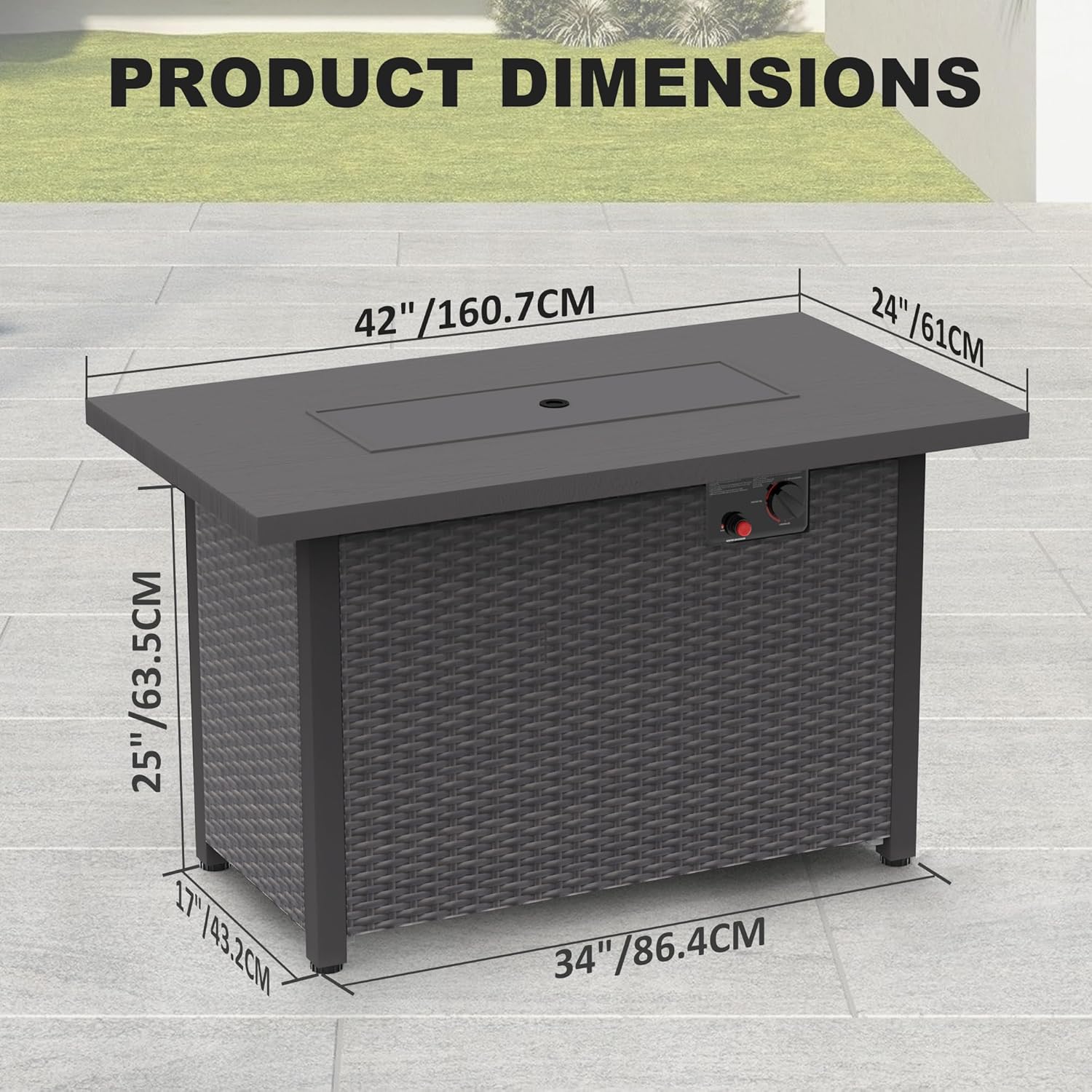 Fire Pit Table 42 Inch Outdoor Propane Gas Fire Pit for Outside 50,000 BTU Auto-Ignition Gas Firepit Outdoor Rattan Table
