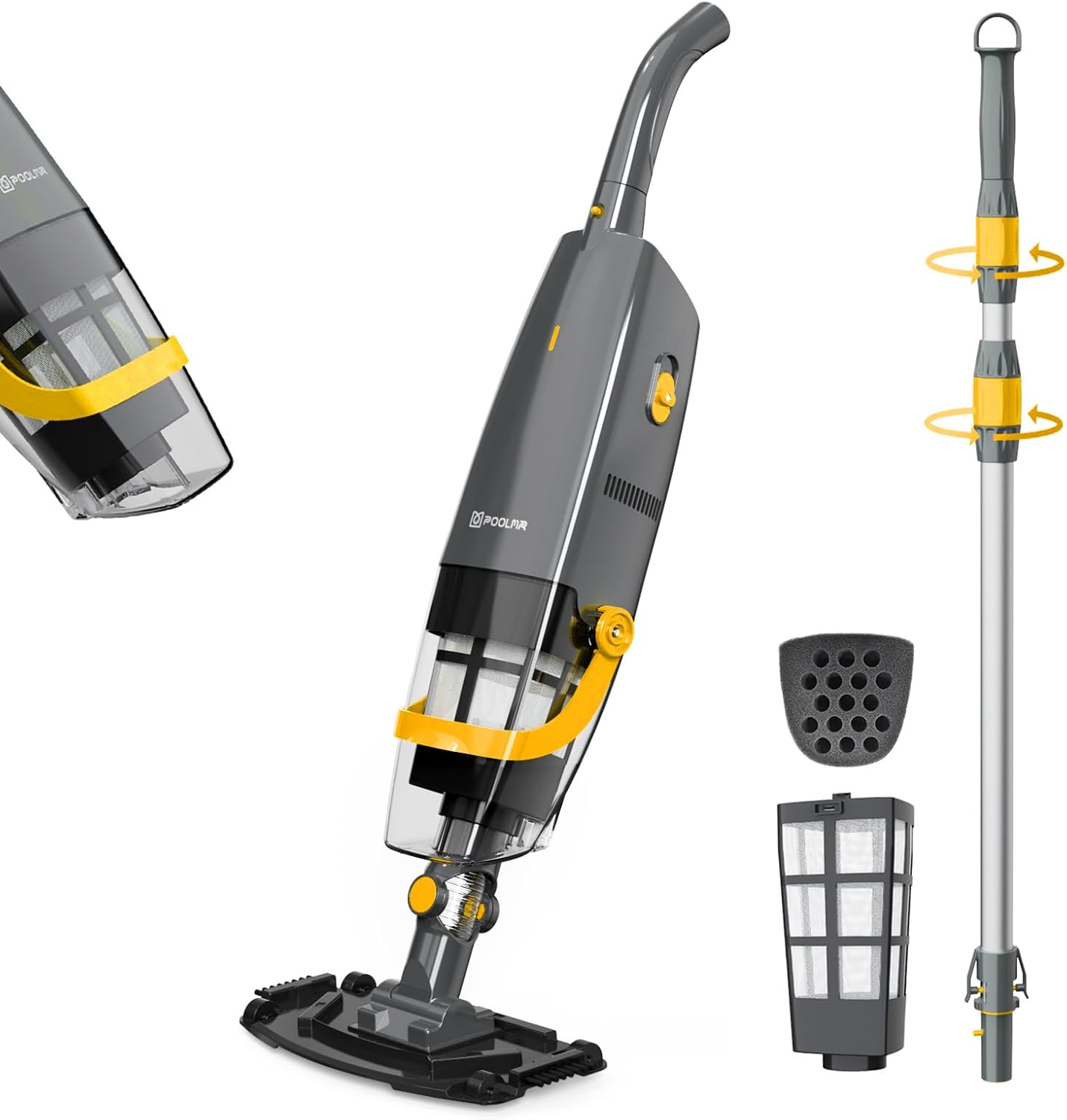 Cordless Handheld Pool Vacuum, Rechargeable Pool Cleaner with 30 Gal/Min Suction, 60 Min Runtime, Dual-Phase Cleaning System, Ideal for Above Ground Pools, Spas, Hot Tubs, Chartre (New Version)