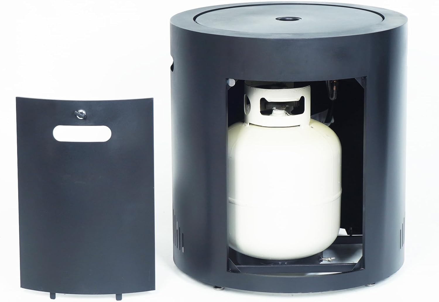 Outdoors 23 inch Steel Gas Fire Pit, Outside Propane Fire Column, Round Fireplace with Lava rocs and PVC Cover for Backyard, Garden and Terrace,Black