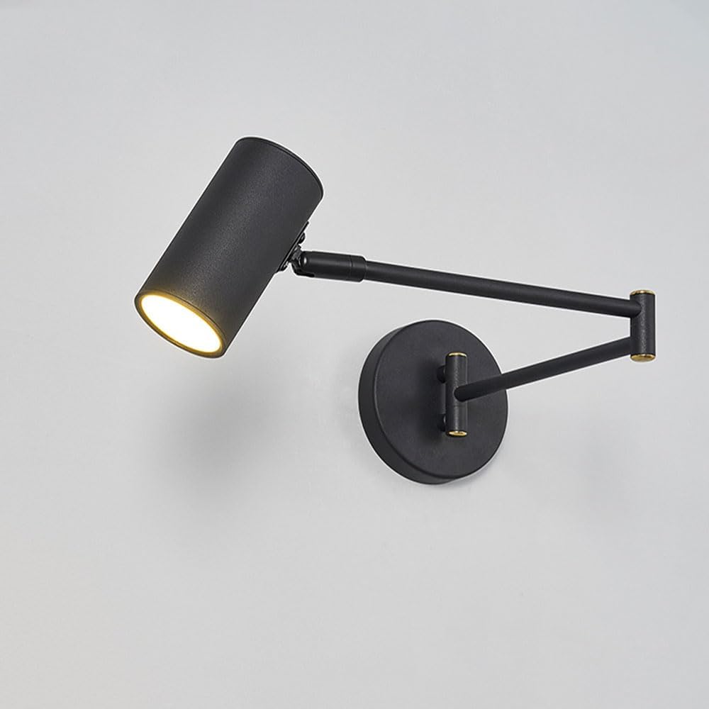 ICEMOB LED-7W Bedside Swing Arm Retractable Foldable Wall Light Headboard Reading Lamp Focus Light Swivel Head Wall Mount Pure White 3000K-6000k Aluminum Material