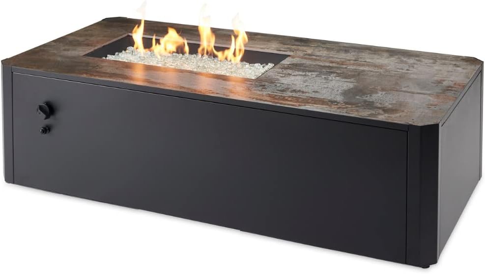 Outdoor GreatRoom Co Propane Fire Pit Table - Kinney Gas Fire Pits for Outside Patio - 55 Inch Rectangular Firepit Fire Table with Matching Tabletop Cover, Metal Base, 80,000 BTU