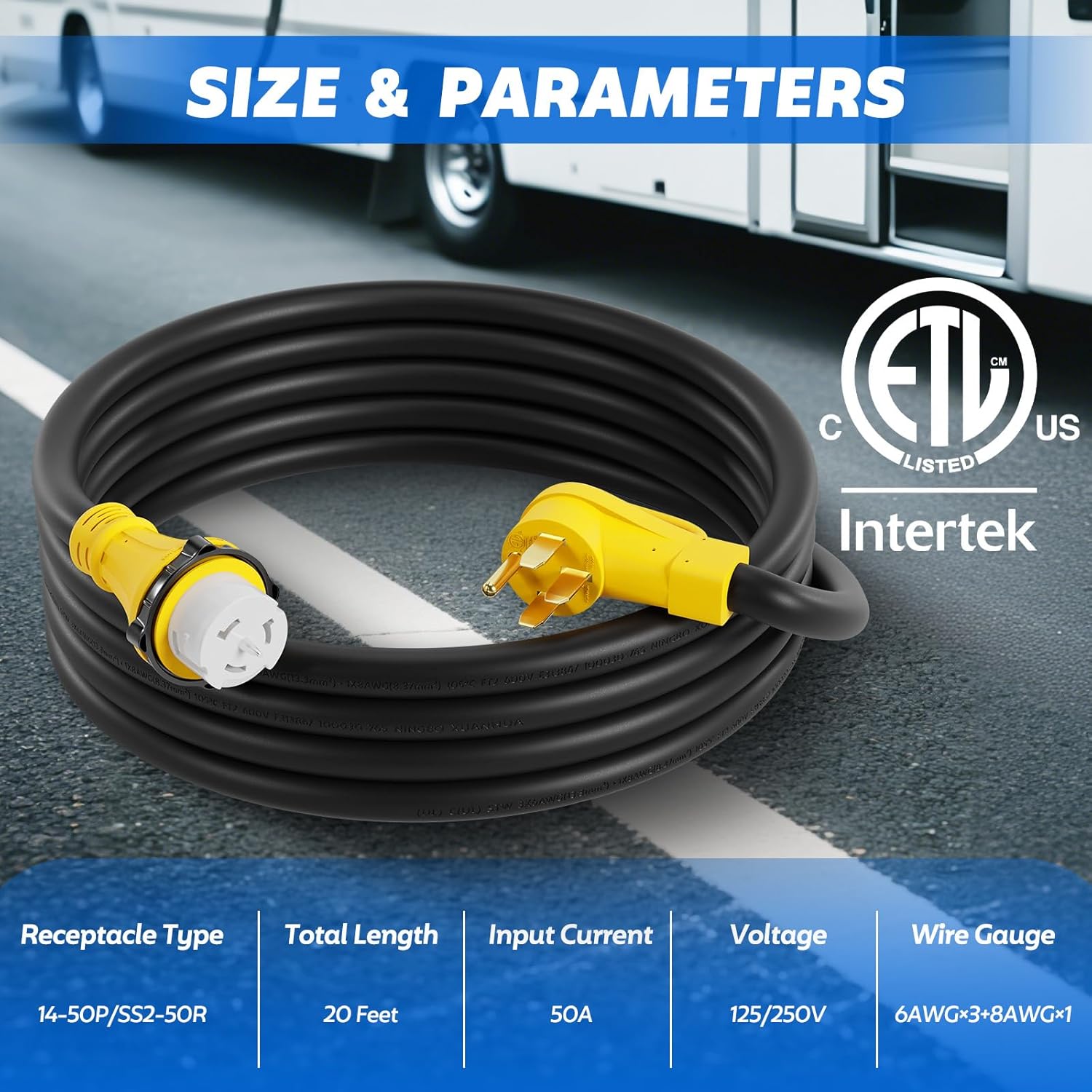 50A Generator Cord with Cord Organizer, 20 FT 14-50P to SS2-50R Power Cord with Grip Handle, Generator Plug with Twist Lock, Generator Cord 50 amp 4 Prong for Emergency or Power Shortage, ETL Listed