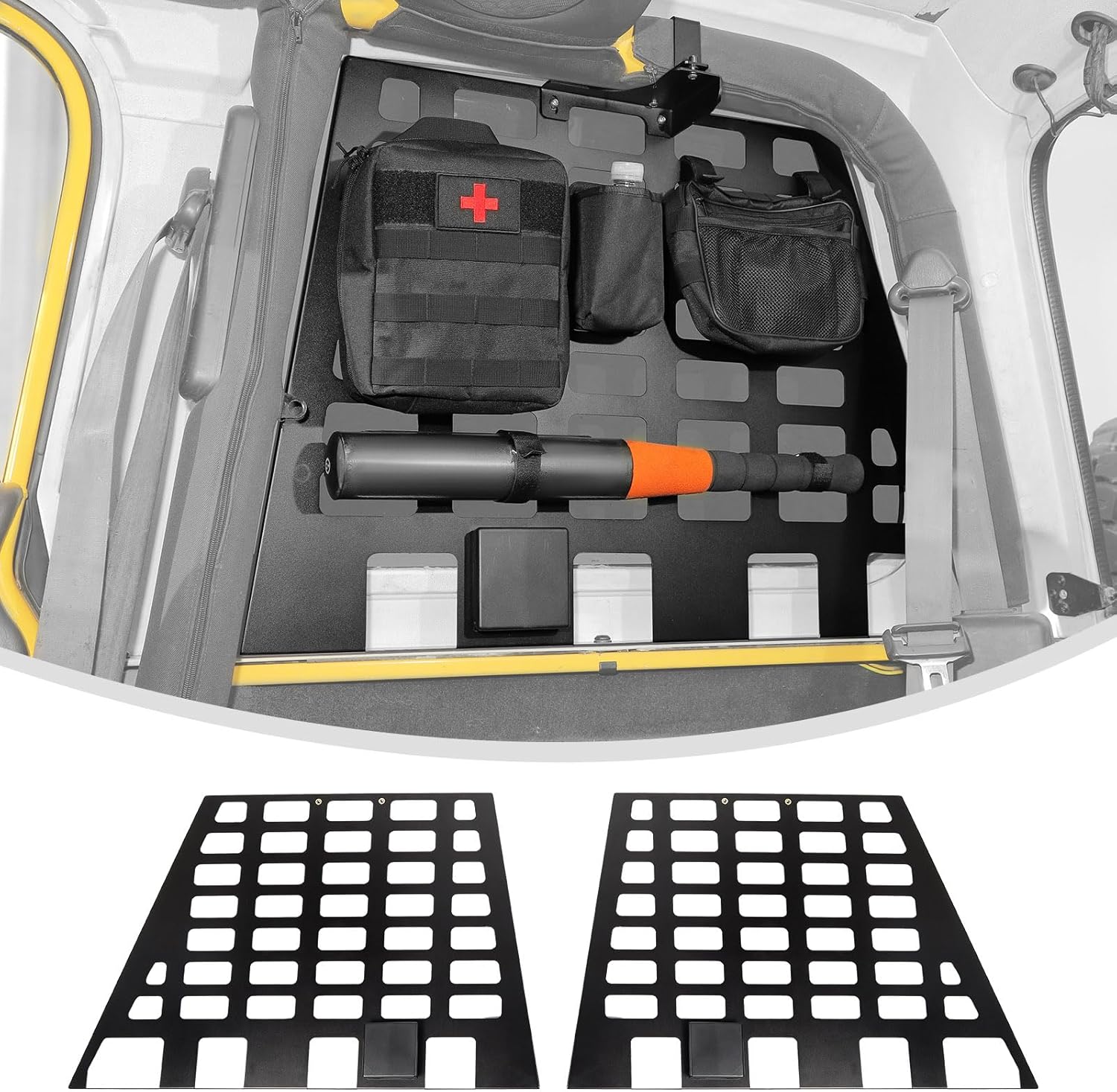 Linskip Hard Top Rear Window MOLLE Panels Compatible with 1997-2006 Jeep Wrangler TJ, Side Storage Racks for Jeep TJ 2Door, Trunk Cargo Carrier Tool Organizer for Jeep TJ Accessories(Pair, Black)