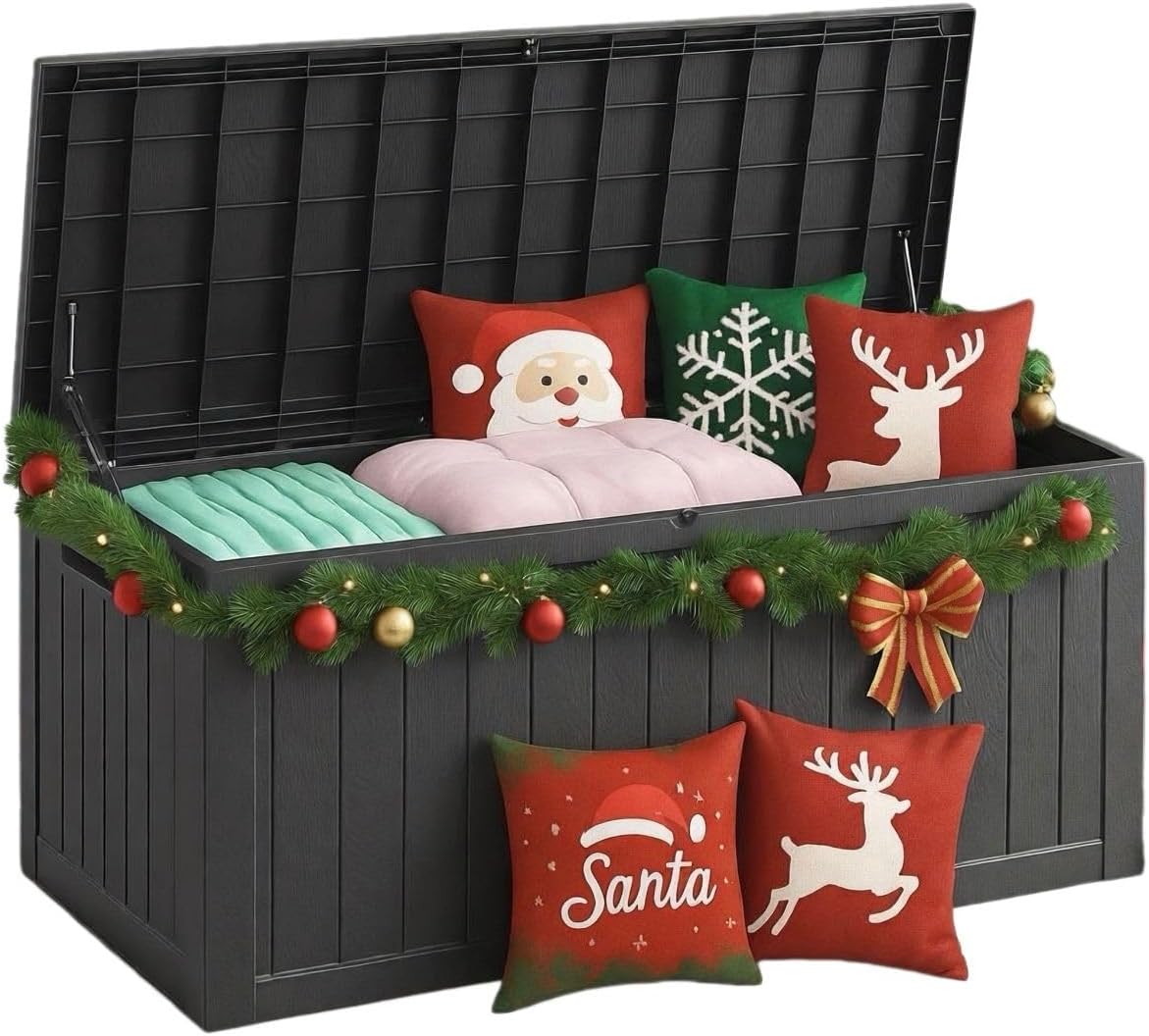 210 Gallon Outdoor Storage Box - Waterproof Patio Deck Box for Outside Deliveries, All-Weather Resin Bin with Lock for Cushions & Tools, Black