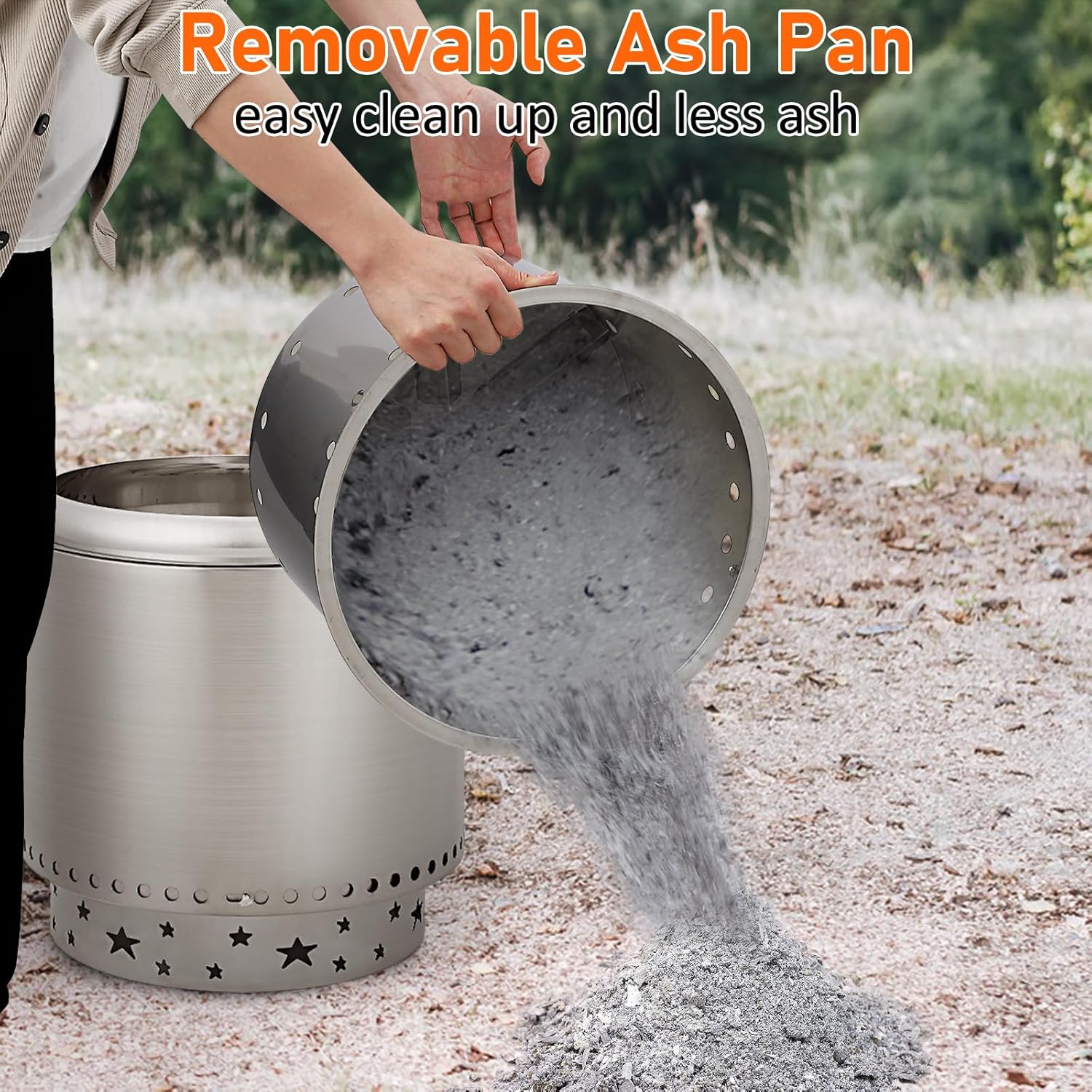 GarveeLife 16.5 in Protable Smokeless Fire Pit, Fire Pit with Handles Design, Stainless Steel Stove Wood Burning, Removable Ash Pan, Ideal for Camping, Garden