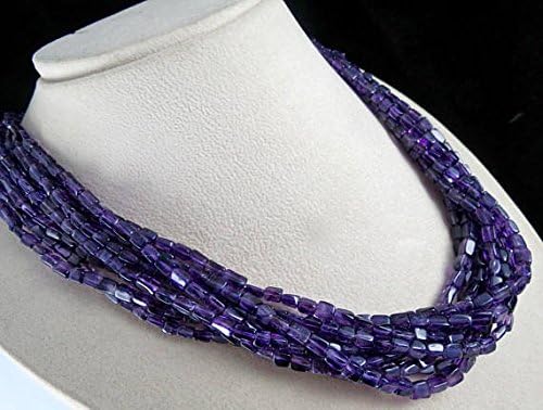 9 Line Natural AMETHYST Fancy Square BEADS NECKLACE 22 INCHES 9MM to 4MM